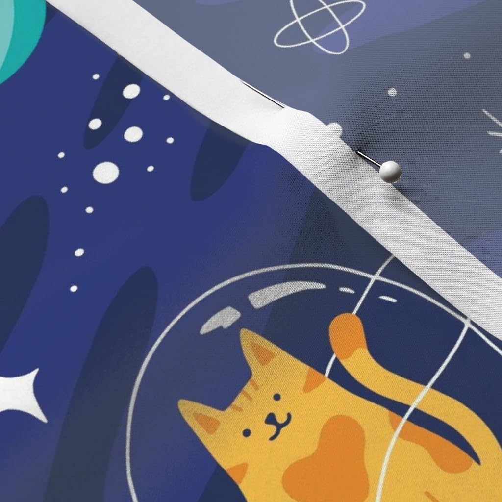 Space Cats & Planets Printed Satin Fabric - Fat Quarter for Sewing, Apparel, Blankets & Home Decor | DIY Fashion, Quilting & Craft Projects