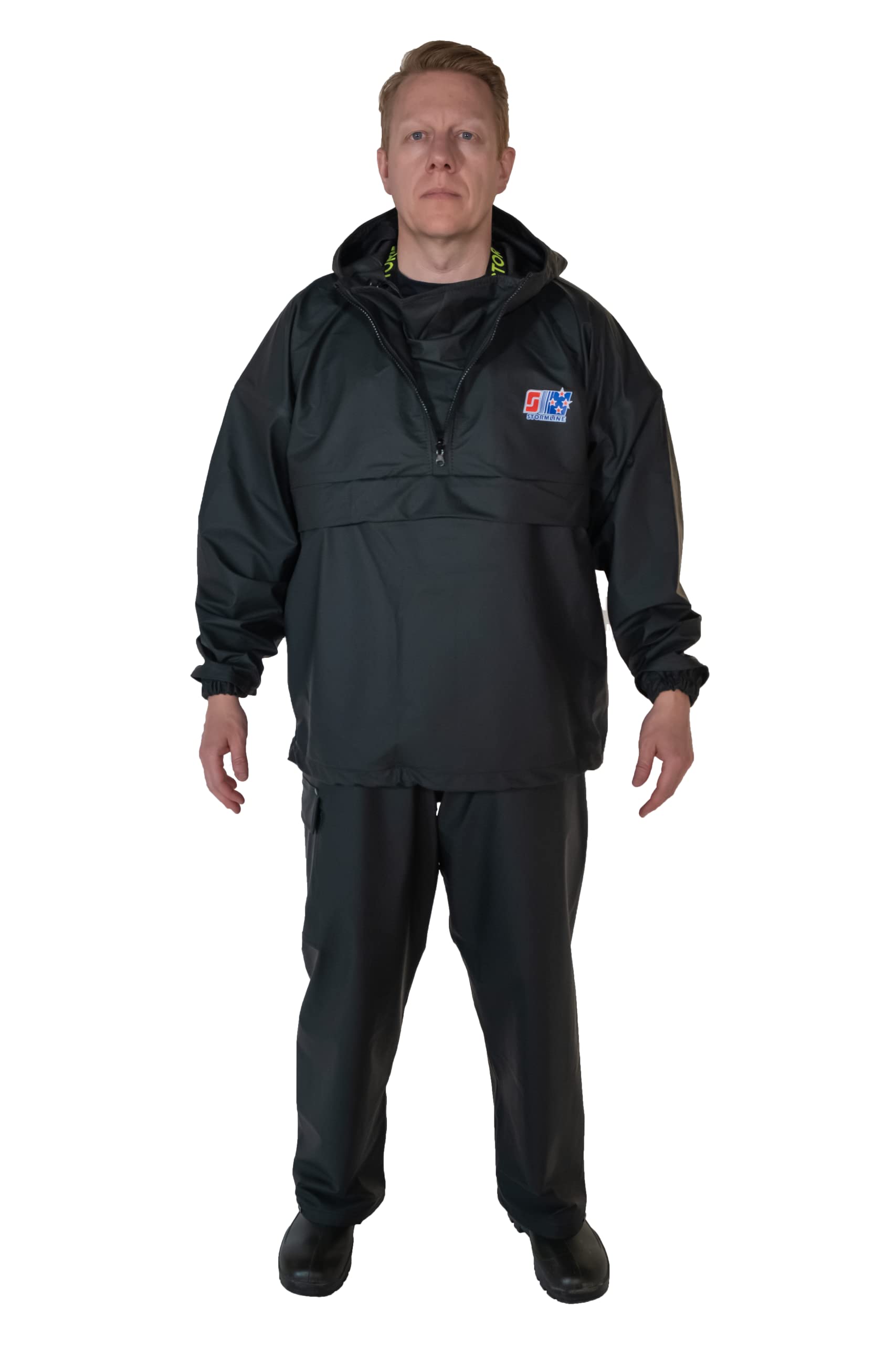 Stormline Stormtex-Air 814BL Men's Waterproof Commercial Fishing Pullover Anorak Jacket - Breathable Raincoat for Fishing, Boating & Outdoor Work (Black)