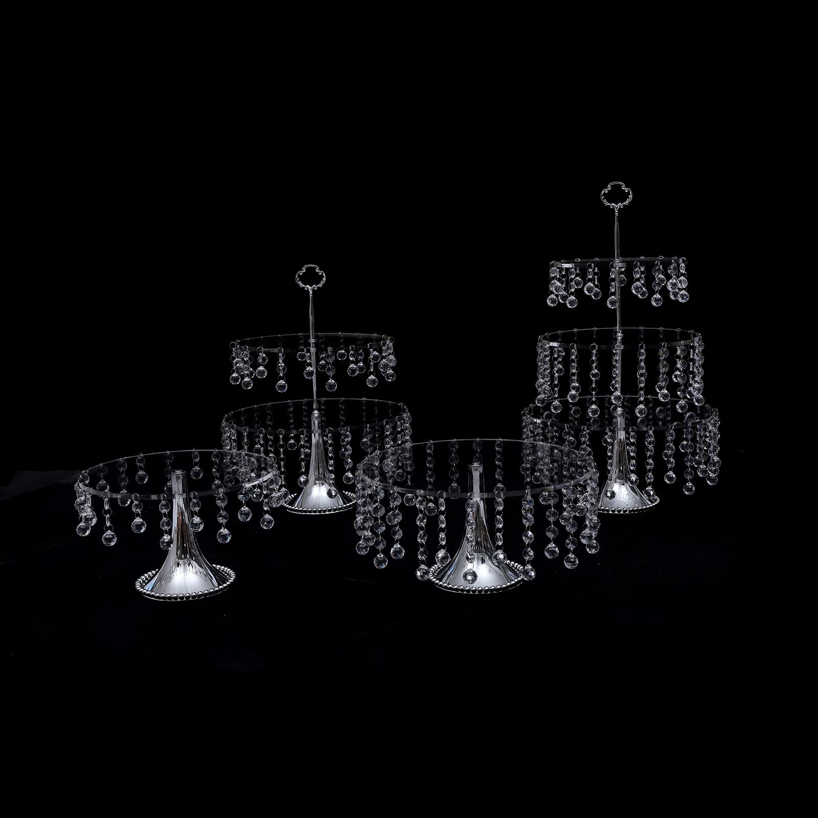 4-Tier Wedding Cake Stand Set with Hanging Crystal Pendants & Acrylic Plates - Elegant Dessert Display Tower for Birthday Party, Anniversary, Bridal Shower Decorations - Perfect for Wedding Receptions, Baby Showers, and Special Event Centerpieces