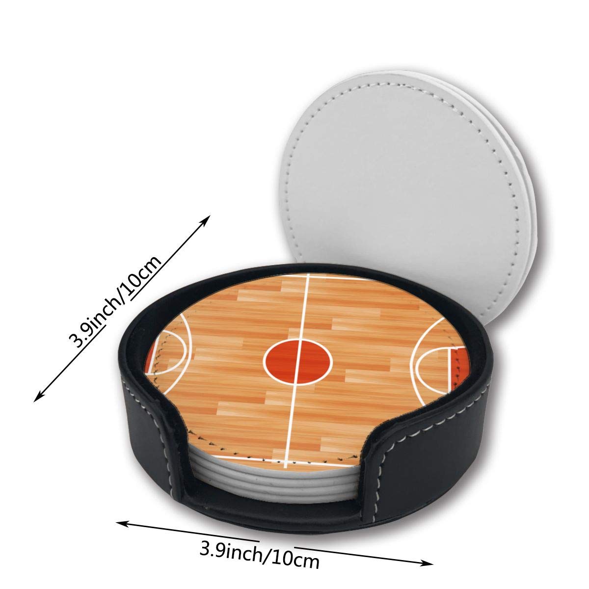 Premium Basketball Court Design Drink Coasters with Holder - Set of 6 Non-Slip Cup Protectors for Beer, Wine & Coffee - Perfect for Game Nights, Sports Bars & Man Cave Decor