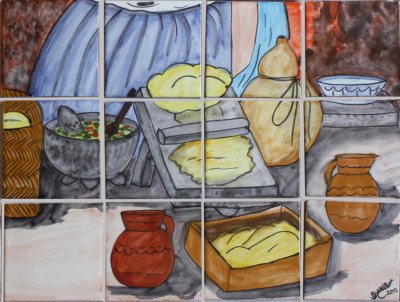 Authentic Mexican Talavera Clay Tile Mural - Handcrafted Tortilla Maker for Kitchen Decor | Perfect for Southwestern Style Homes, Restaurants & Outdoor Spaces
