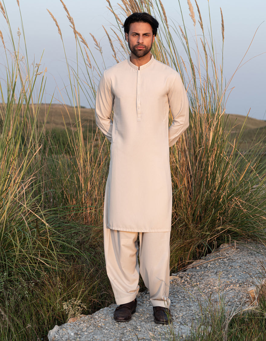 Elegant Blended Brown Shalwar Kameez by J. Junaid Jamshed - Premium Pakistani Traditional Outfit for Men - Perfect for Weddings, Eid & Special Occasions