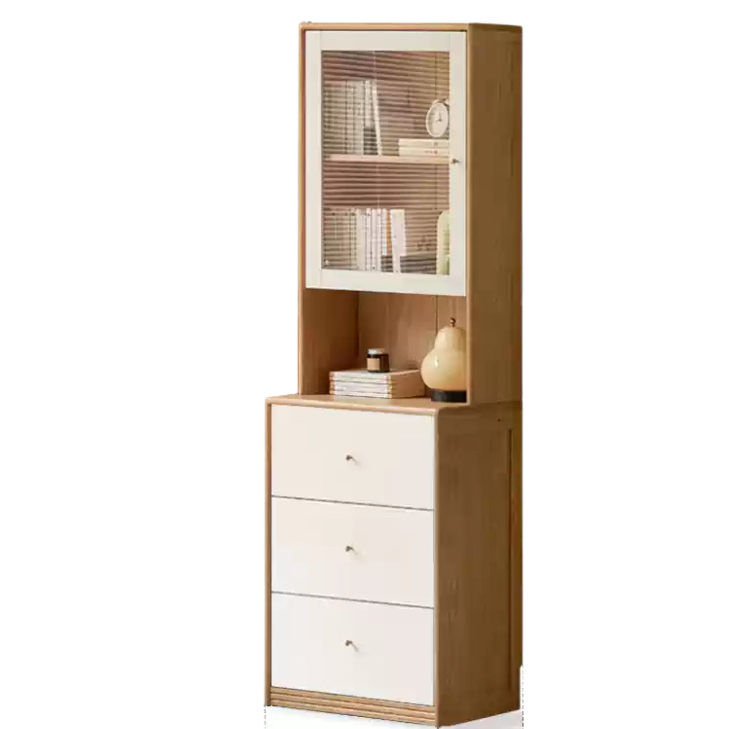 23.6x x15.7 x74.8 inch /60x40x190сm / Natural Wood Color / Three-Drawer Bookcase + Left Handle Upper Seat