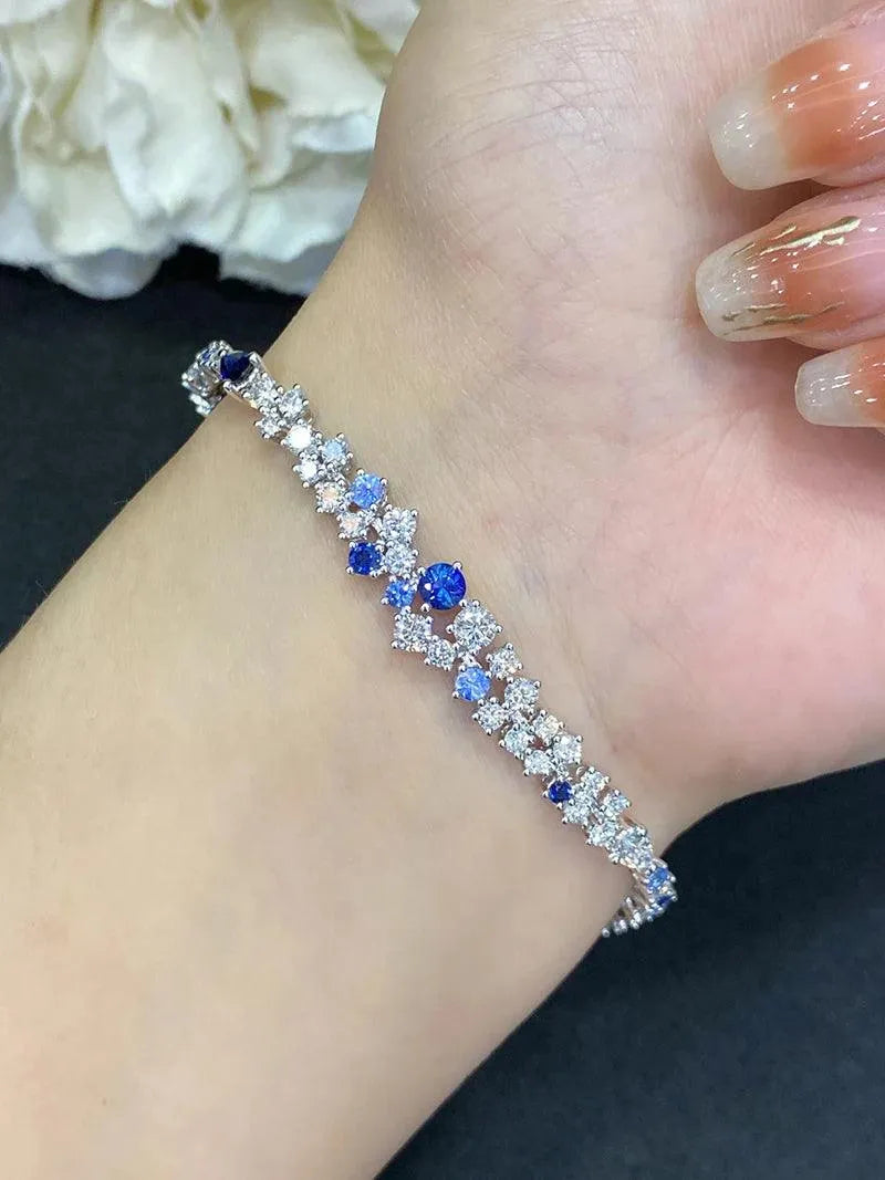 18K White Gold Bracelet with Real Natural Sapphire - Elegant Fine Jewelry for Women, Wedding Gift, Anniversary Present, Holiday Jewelry - Perfect for Special Occasions & Everyday Luxury