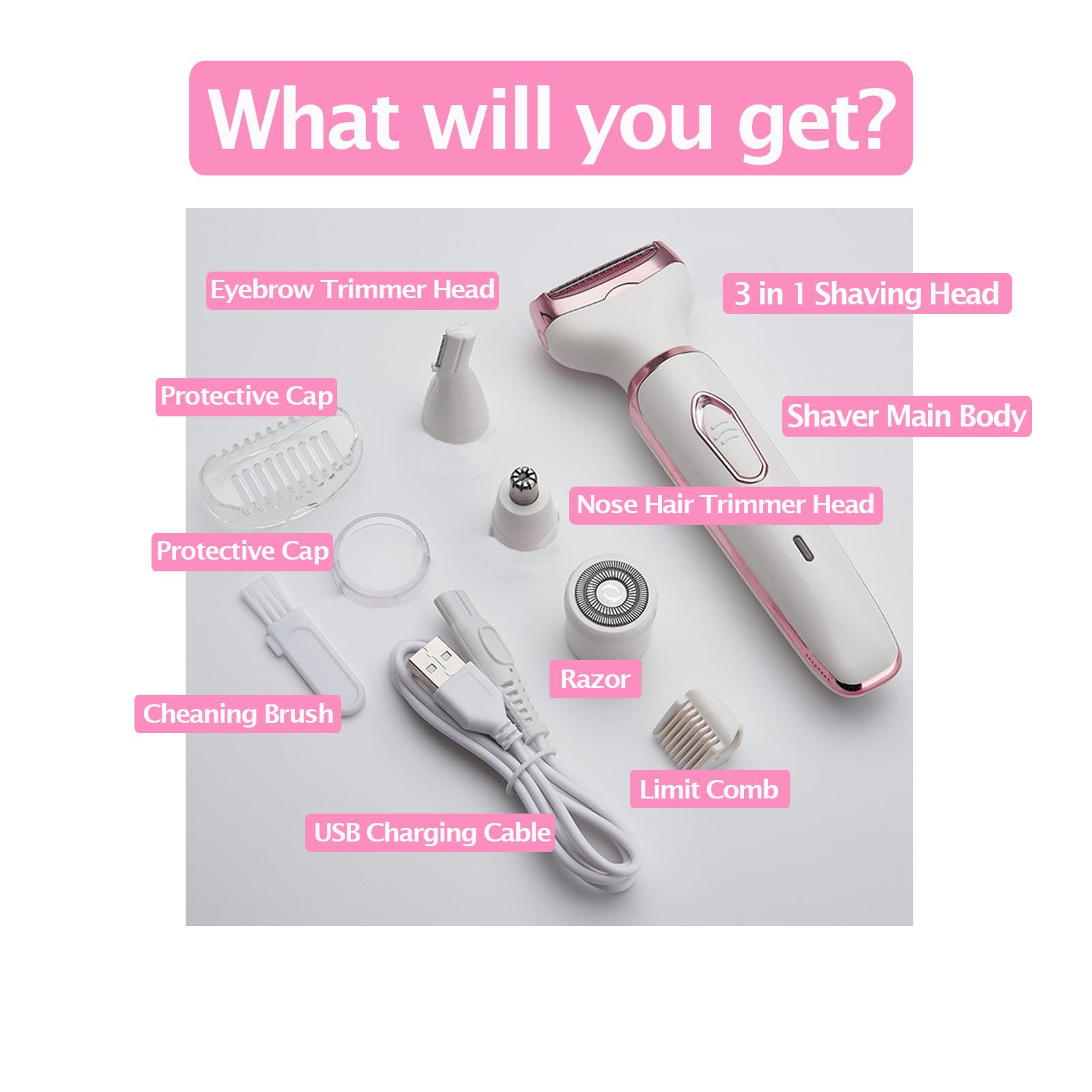 4-in-1 Electric Bikini Trimmer for Women - Painless Pubic, Body & Facial Hair Remover | Waterproof & USB Rechargeable Lady Shaver for Underarms, Legs & Nose | Perfect for Travel, Gym & Sensitive Skin Care