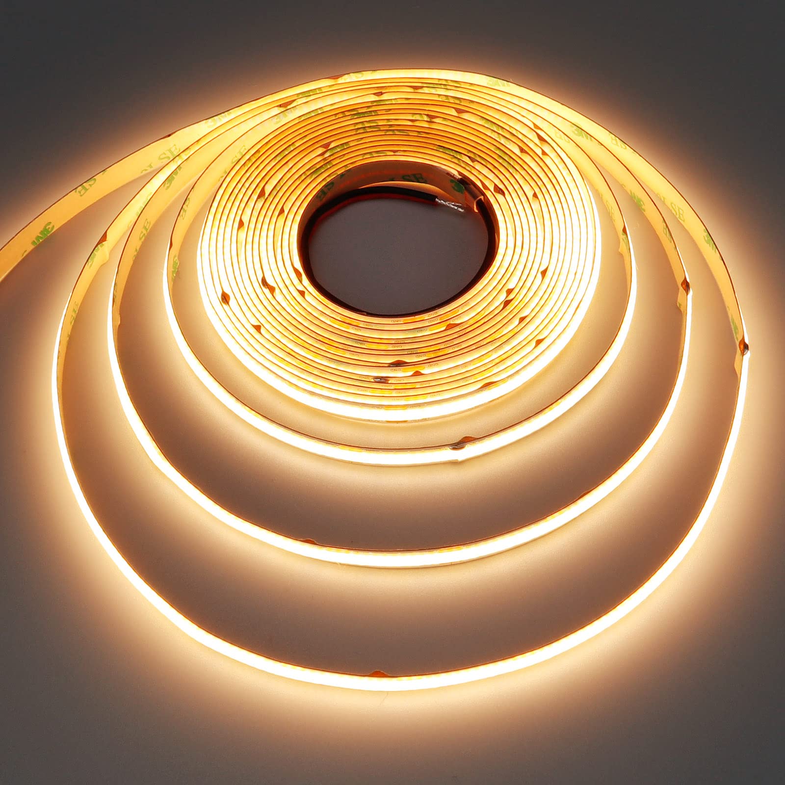 24V COB LED Strip Light Warm White 3000K 5M/16.4ft 2400LEDs 4500Lm High CRI 93+ Flexible IP20 Non-Waterproof LED Tape Lights for DIY, Cabinet, Bedroom, Kitchen, Home Decor - Perfect for Accent Lighting, Under Cabinet Illumination, and Creative Interior Design Projects (Power Supply Not Included)