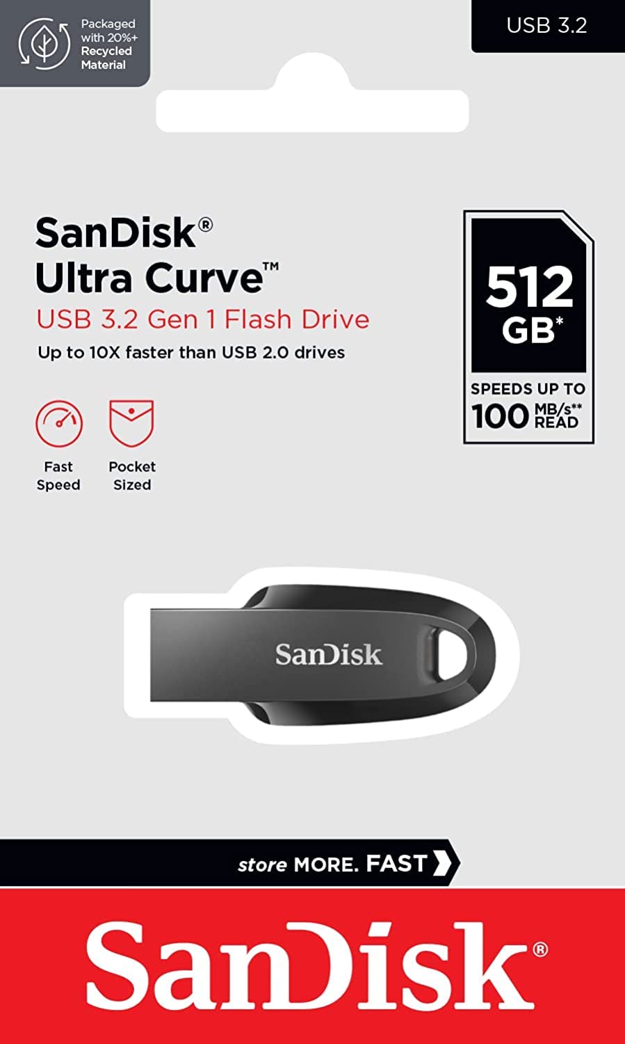 SanDisk Ultra Curve 3-Pack 512GB USB 3.2 Flash Drive Bundle - High-Speed 100MB/s Thumb Drive for PC, Laptop, Office Use - Includes 3 Lanyards (SDCZ550-512G-G46) - Perfect for Data Storage, File Transfer & Backup