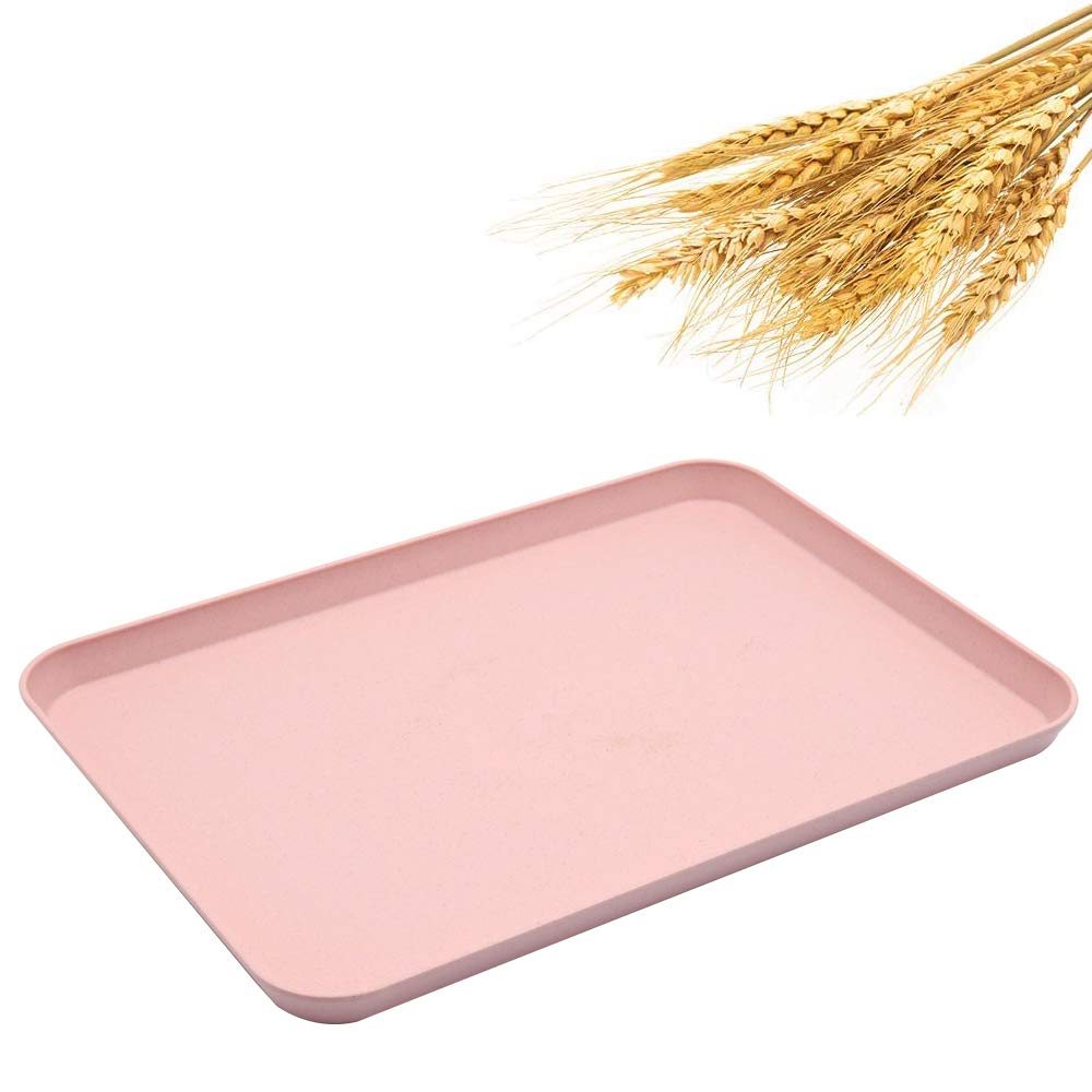 Unbreakable Wheat Straw Dinner Tray - Decorative Food Serving Platter for Coffee Table, Couch, Party & Picnic | Eco-Friendly Pink Snack & Appetizer Tray for Indoor Dining & Outdoor Gatherings