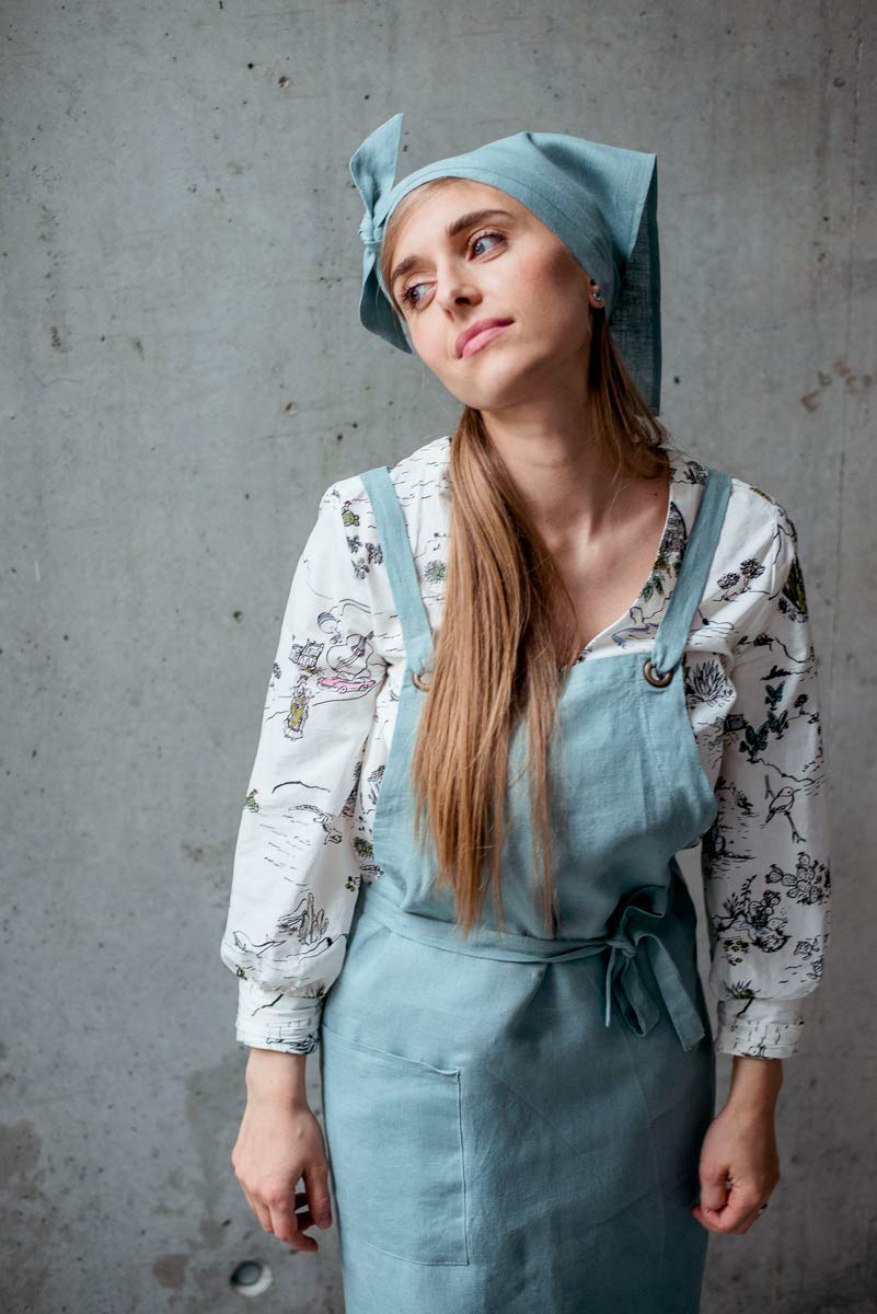 Light Blue Linen Kitchen Scarf - Soft & Breathable Headscarf, Hair Kerchief for Women - Perfect for Cooking, Hair Styling & Summer Fashion Accessory