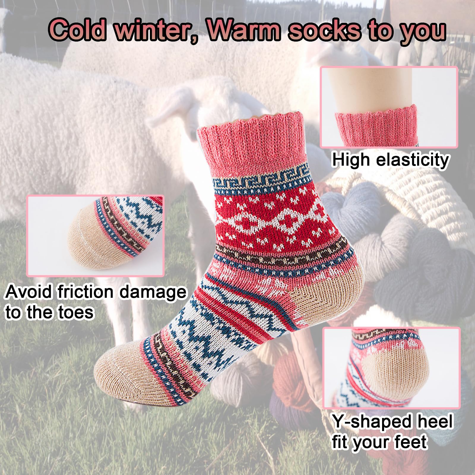 Warm Wool Socks for Women - 5 Pairs Cozy Winter Socks for Athletic & Casual Wear