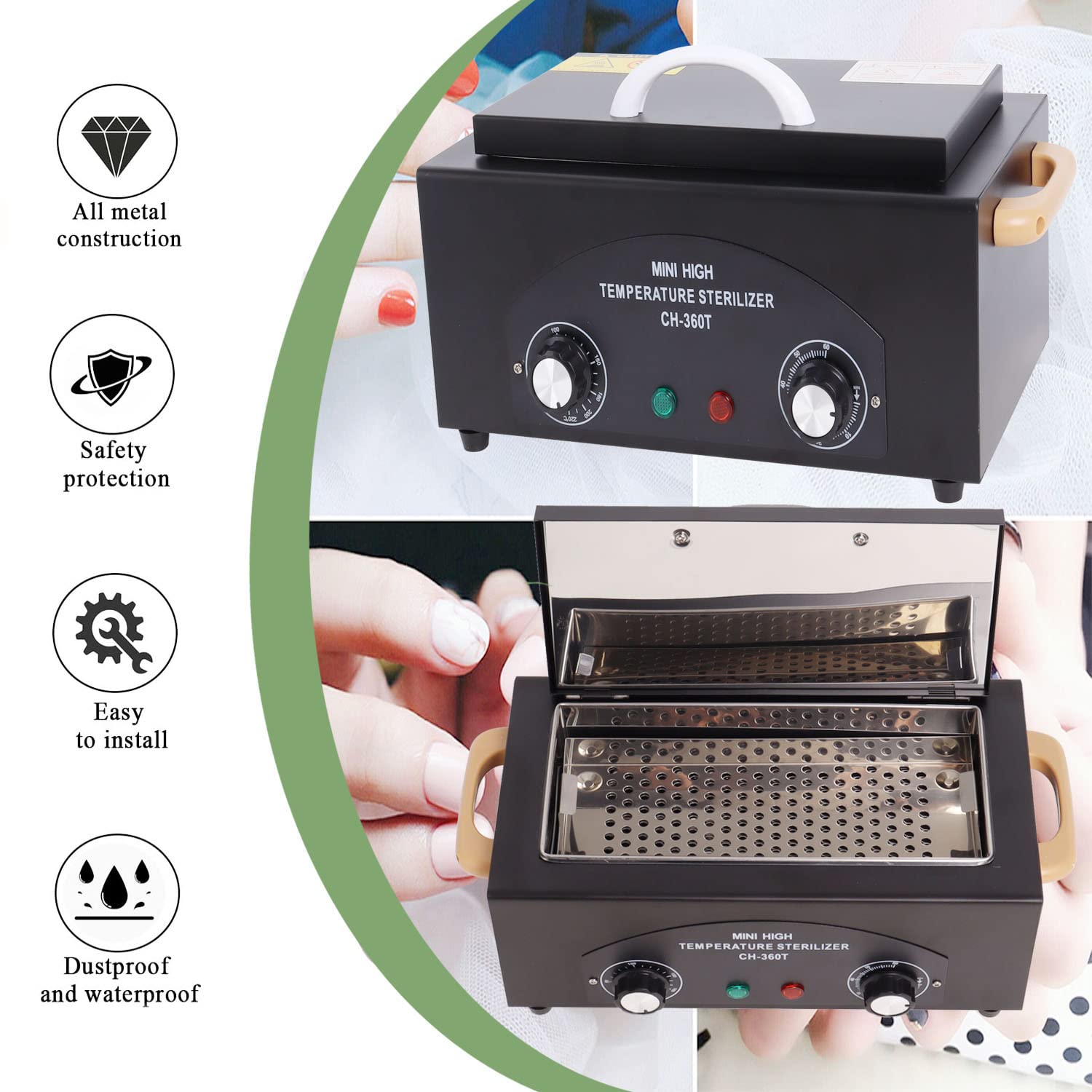 Professional 2L High-Temperature Sterilizer for Nail Tools & Tattoo Equipment - Dry Heat Sanitizer with Timer for Salon, Spa, Barber Shop - Multi-Functional Metal Cleaning for Manicure & Jewelry (Black) | Perfect for Sanitizing Nail Clippers, Tattoo Needles & Earrings