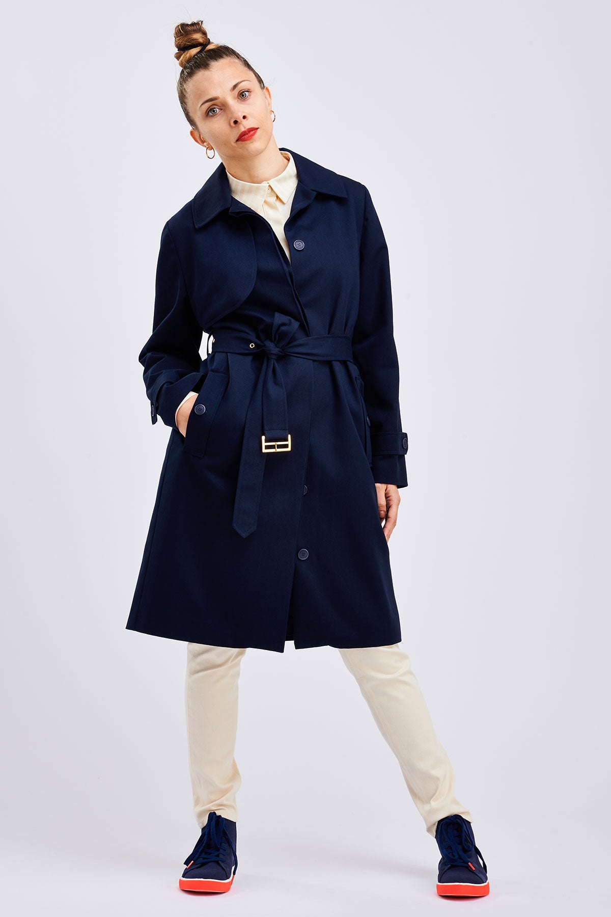 I AM PATTERNS Bob Trench Coat for Women - Classic Long Waterproof Raincoat with Belt - Perfect for Office, Travel & Fall Fashion