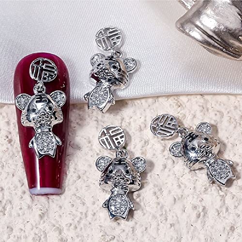 5 Pcs 3D Nail Art Metal Charms with Luxury Zircon Stones - Fashion DIY Nail Tip Accessories for Manicure, Nail Salon & Party Glam (QB-1154)