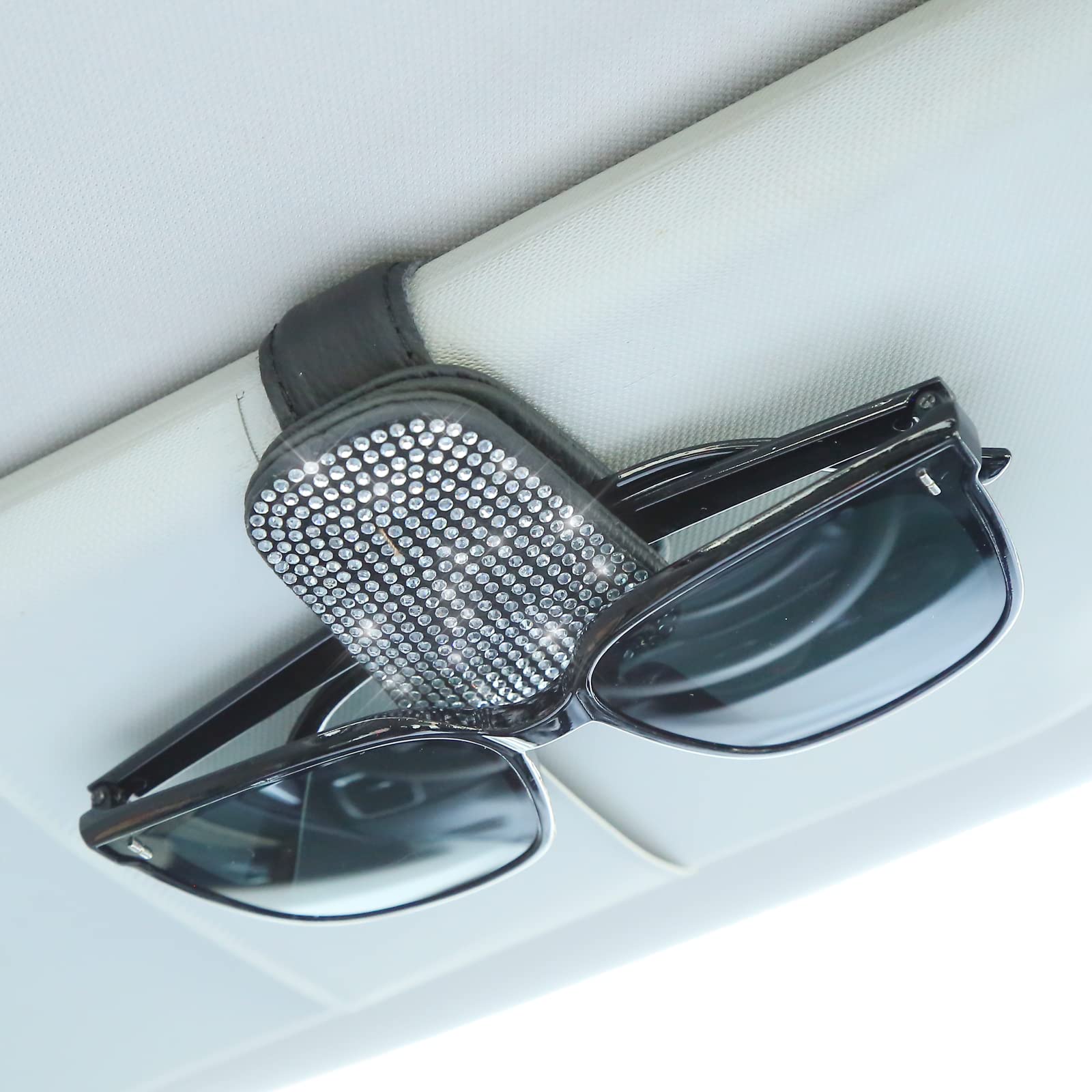Magnetic Leather Car Sunglass Clip Holder - Bling Sunglasses Accessories for Women (Silver) | SHERING Car Visor Sunglasses Holder for Driving, Travel & Outdoor Activities