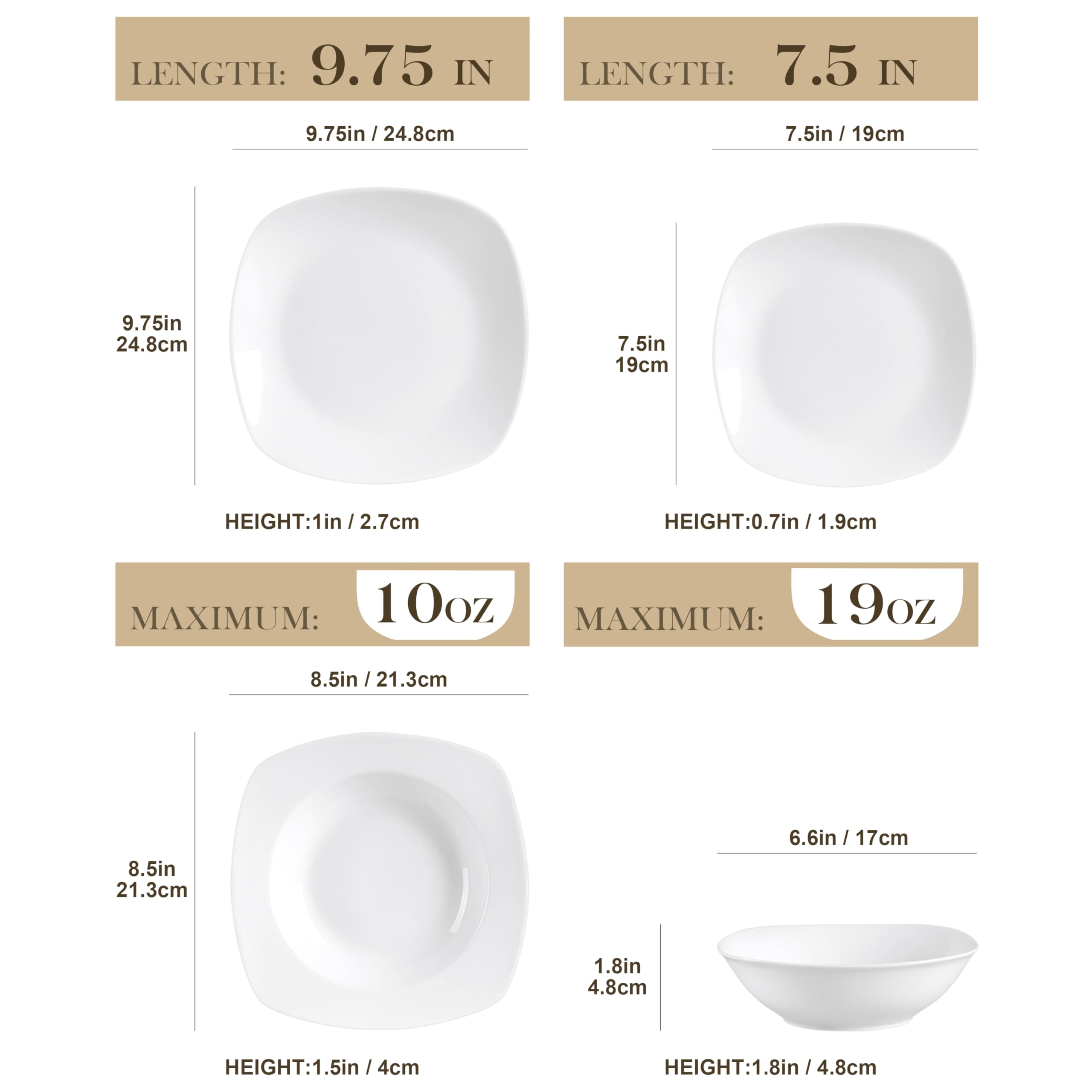 MALACASA 48-Piece Square Dinnerware Set - Gray & White Porcelain Plates and Bowls for 12 People | Lightweight Dish Set for Everyday Dining, Parties & Restaurant Use | Elisa Series Dinnerware Collection