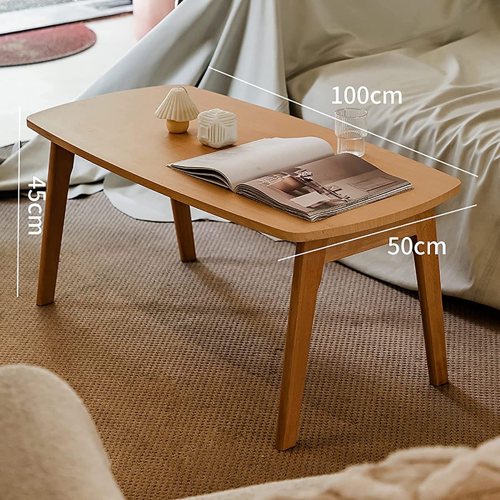 Japanese-Style Solid Wood Folding Coffee Table - 100x50x45cm Low Side Table for Living Room, Sofa, and Leisure Use - Perfect for Small Spaces, Tea Ceremonies, and Floor Seating
