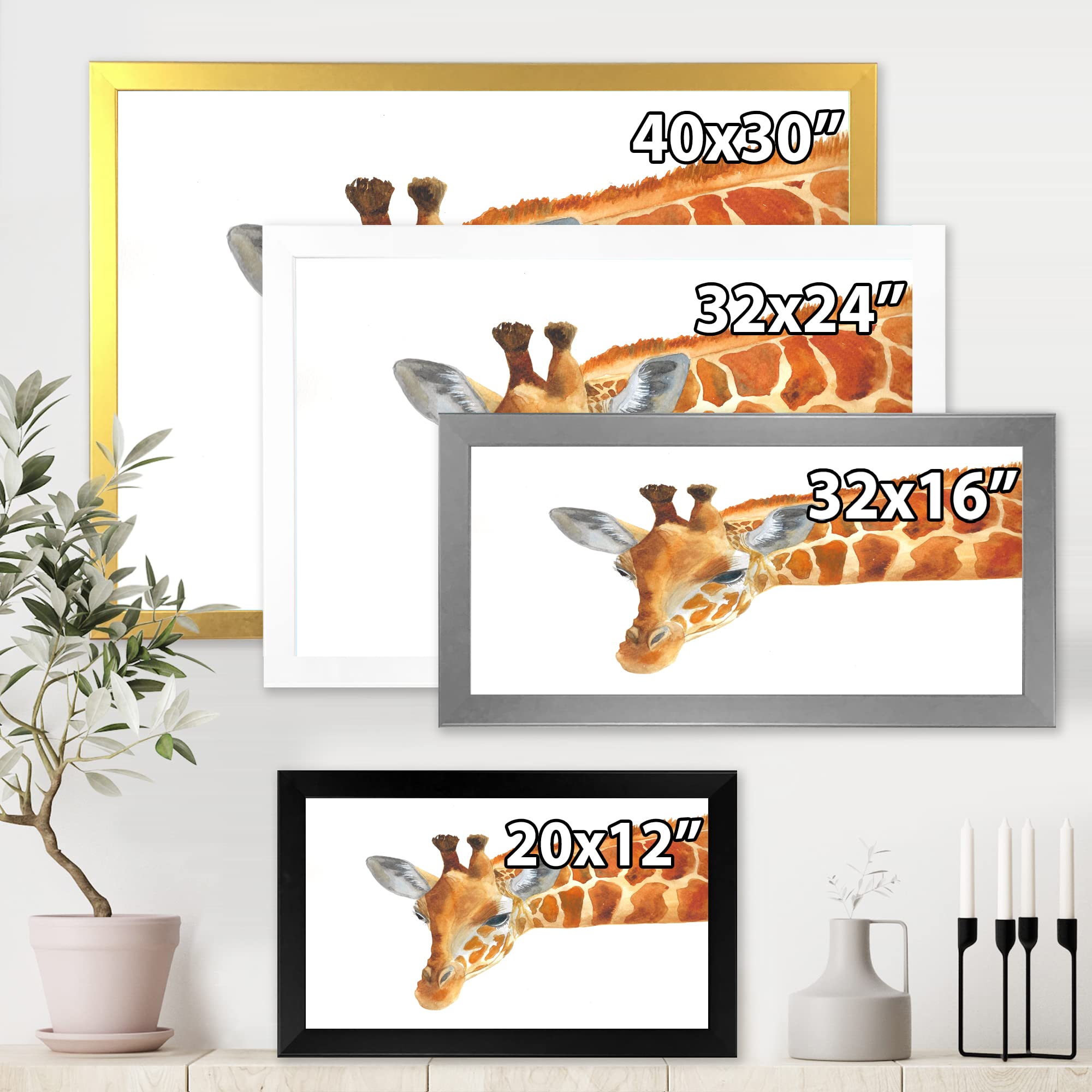 DesignQ Giraffe Portrait IX - Farmhouse Framed Wall Art Decor for Living Room, Bedroom & Office - Animal Themed Home Decor