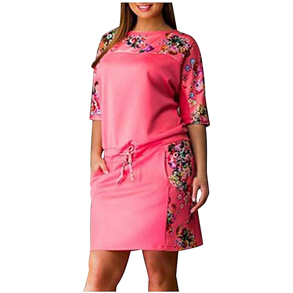Vacger Women's Plus Size Party Dress - Short Sleeve O-Neck Floral Print Strappy Summer Dress for Casual Wear, Cocktail Parties & Date Nights