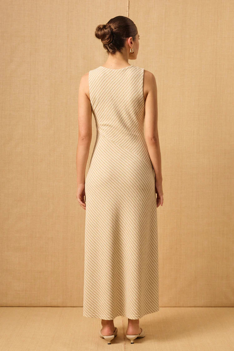 Ripple Neutral Stripe Sleeveless Maxi Dress for Women - Summer Beach Vacation & Casual Outfit