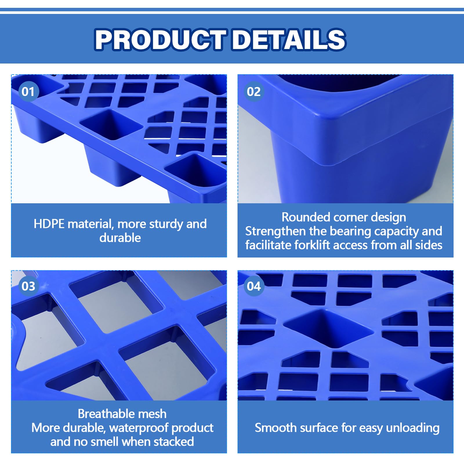 4-Pack Heavy Duty Plastic Pallet Grid Pads – 1764 Lbs Capacity, Waterproof & Lightweight – 31.5