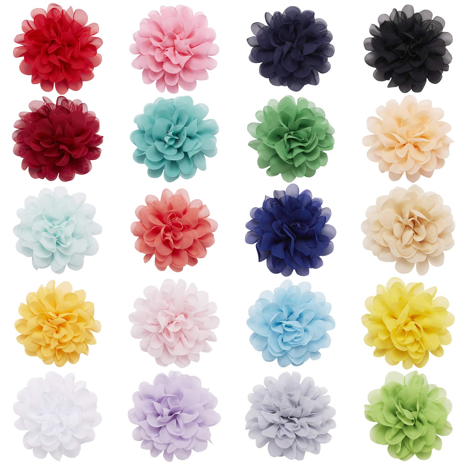 20 Pack Silk Chiffon Artificial Flower Hair Clips - Large Fabric Floral Brooch Pins & Alligator Hair Clips for Women, Girls, Kids - Perfect for Weddings, Bridal, Prom, Parties & Hair Styling Accessories