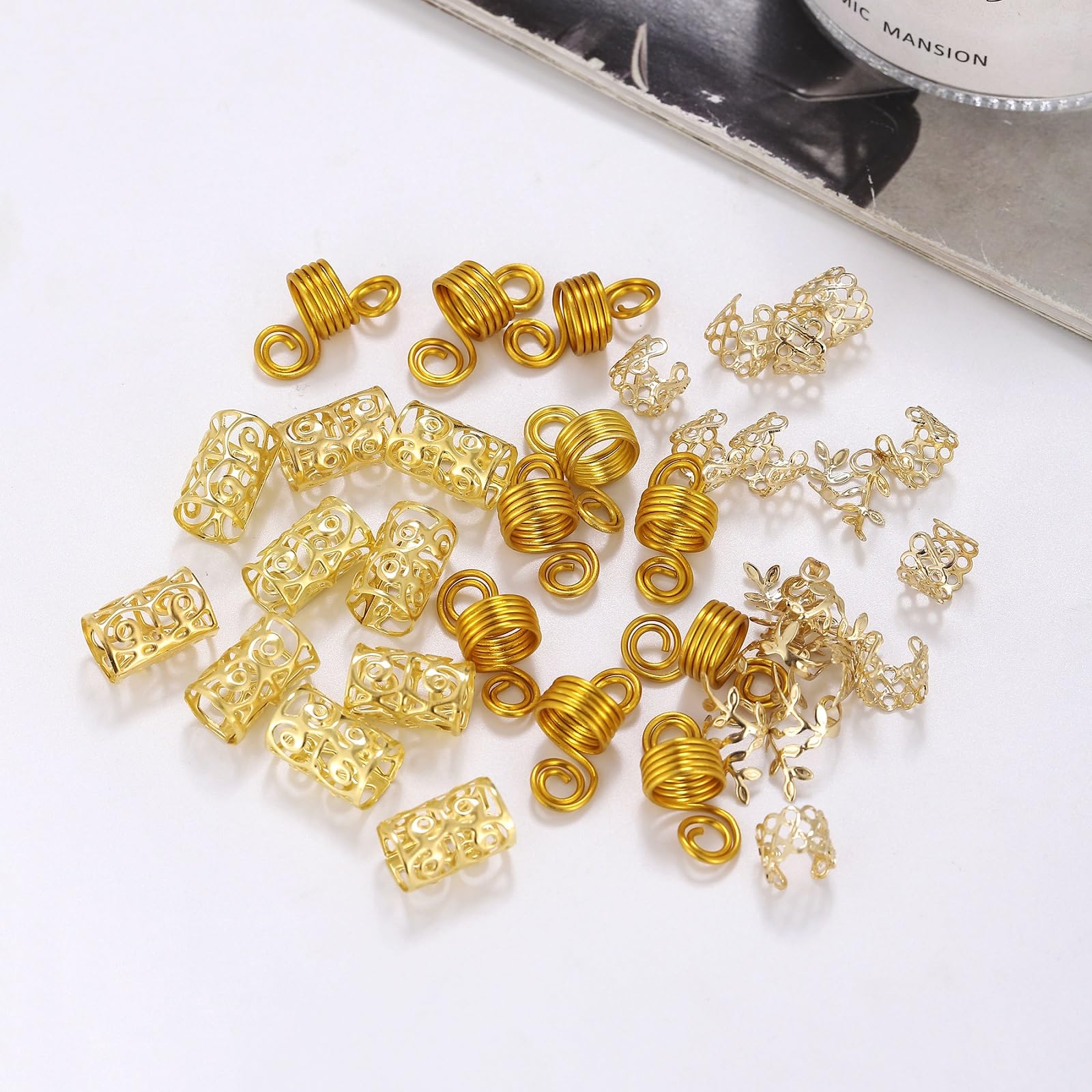 50 Pcs Women's Hair Accessories Set - Gold Metal Charms, Stone Beads & Clips for Braids, Dreadlocks & Hairstyle Decoration | Perfect for Parties, Weddings & Everyday Fashion Accessories