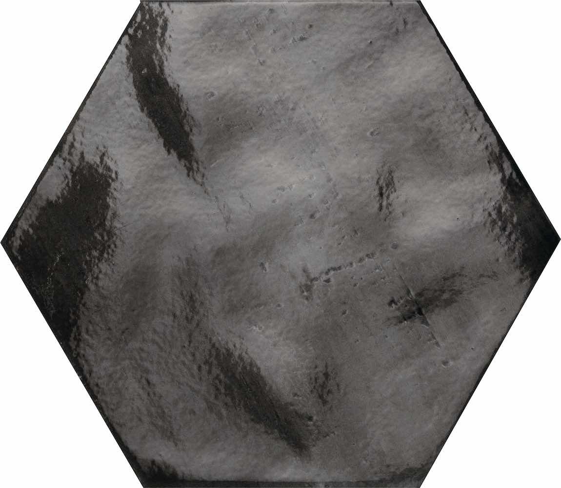 Premium Porcelain Tile Washed Nero Glossy Hexagon 9.25x10.75 Inch - Perfect for Bathroom Floors, Kitchen Backsplash & Modern Interior Design