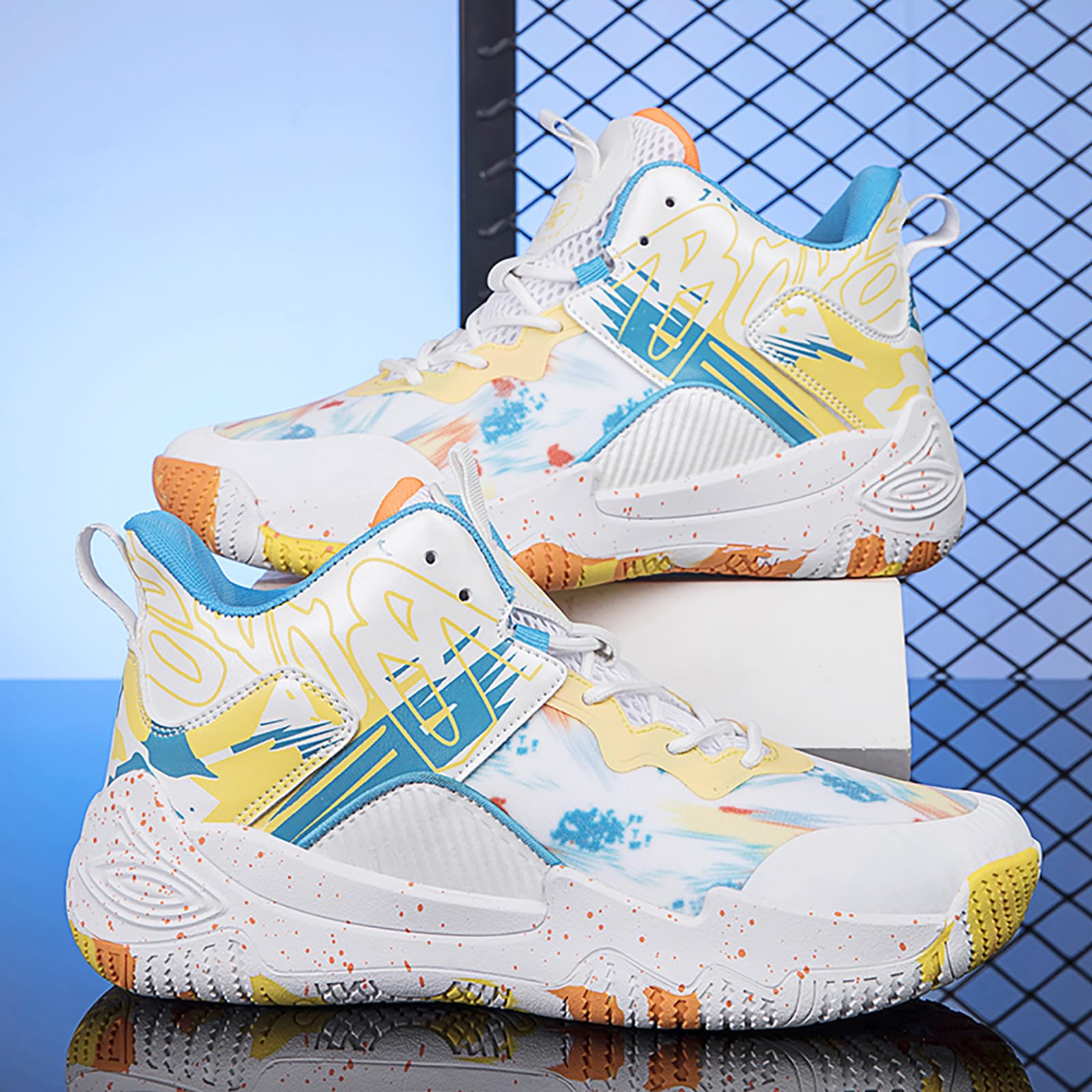 Men's & Women's Basketball Shoes - High Rebound Non-Slip Running Sneakers with Colorful Painting Design | Perfect for Court Play, Gym Workouts & Casual Streetwear