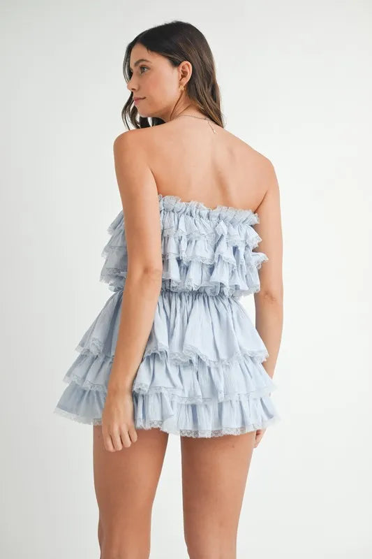 Trendy Ruffle Layered Crop Top and Mini Skirt Set for Women | Summer Outfits, Beachwear, Party Dresses | Perfect for Dates, Vacations & Night Out