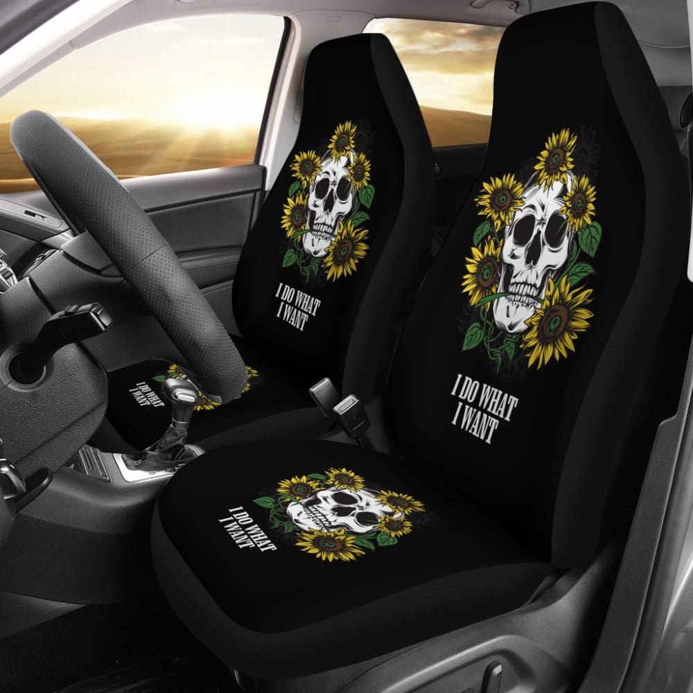 Stylish Skull & Sunflower Car Seat Covers - Gothic Floral Design for Cars, Trucks & SUVs - Perfect for Halloween, Car Enthusiasts & Unique Style Lovers