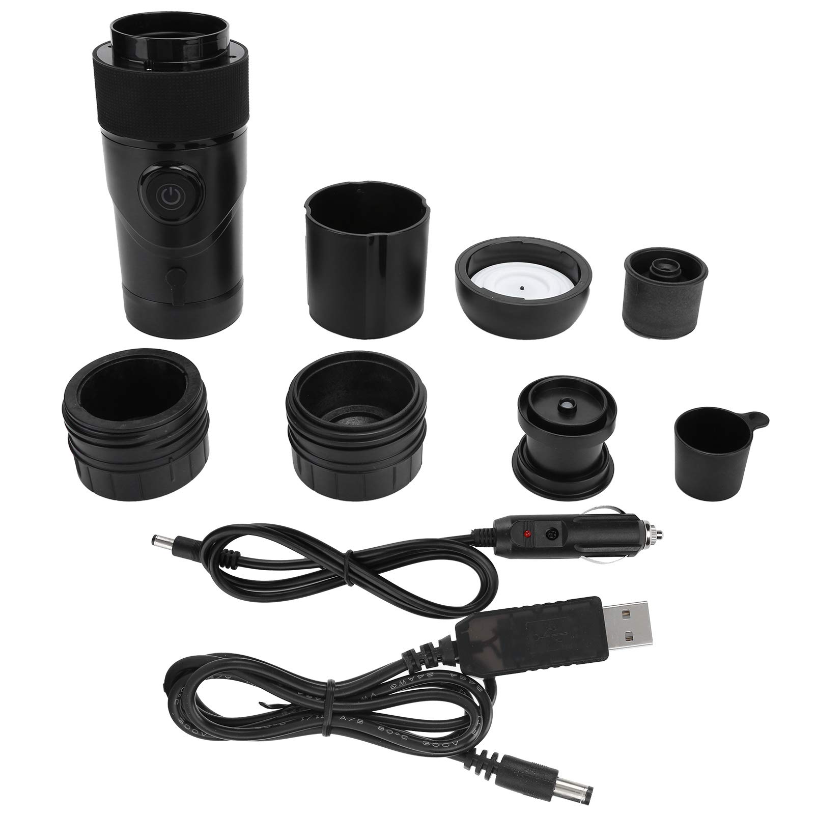 Portable Manual Espresso Maker - USB & Car Lighter Compatible Travel Coffee Machine for Camping, Office & Road Trips - Black