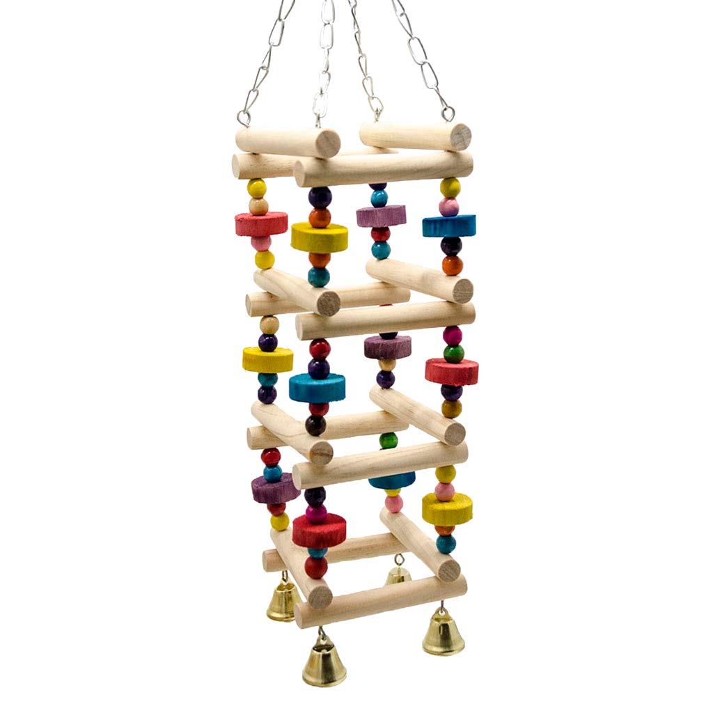 MERIGLARE Bird Perch Swing Ladder - Natural Wood Bird Toy with Hanging Balls for Parrots, Cockatiels & Small Birds - Perfect for Cage Climbing & Playtime Activities