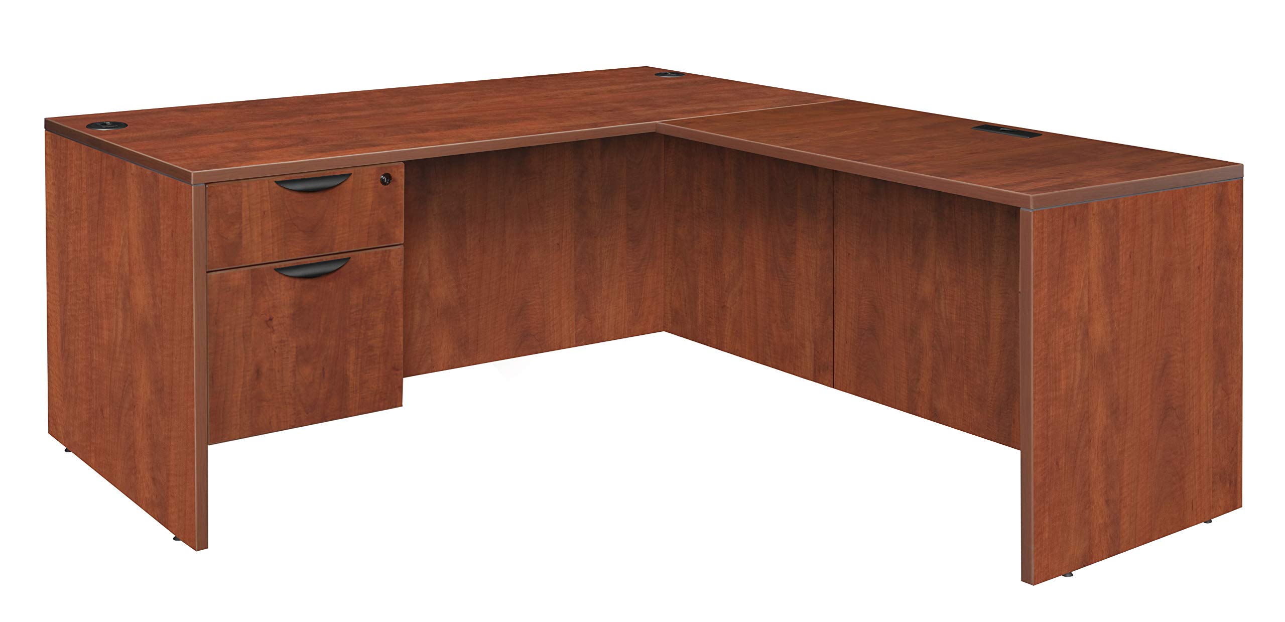 Regency L-Shaped Desk with Return & Single Pedestal - 71 Inch Cherry Wood Computer Office Desk for Home & Workspace - Perfect for Small Offices, Gaming Setups & Remote Workstations
