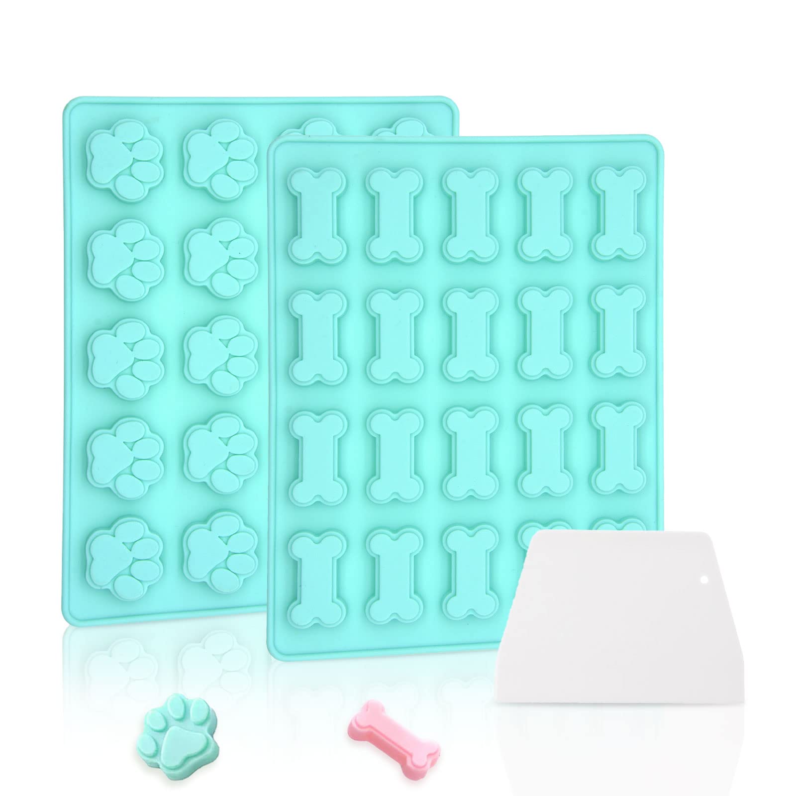 2 Pcs Silicone Dog Treat Molds for Baking & Frozen - Paw & Bone Candy Molds for Chocolate, Yogurt, Jelly, Ice Cube - Perfect for Homemade Dog Treats, Party Favors & Pet Training Rewards (Green)