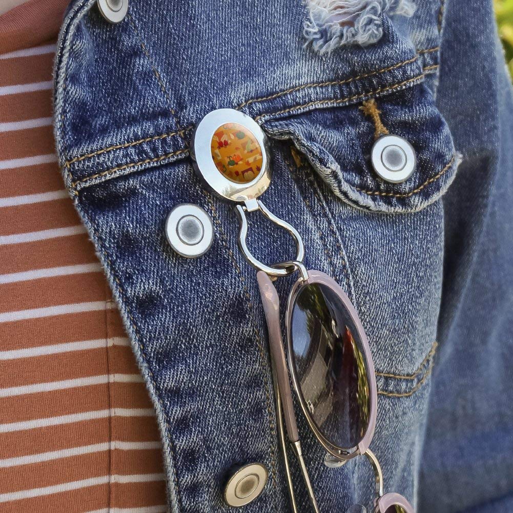 Fall Autumn Harvest Pumpkin & Squash Pattern Magnetic Metal Eyeglass ID Badge Holder - Perfect for Office, School, and Halloween Events
