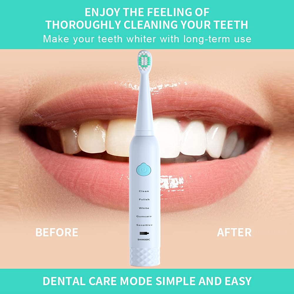 Sonic Electric Toothbrush for Kids & Adults - 5 Cleaning Modes with 2-Minute Smart Timer, Rechargeable Ultrasonic Toothbrush with 4 Replacement Brush Heads | Perfect for Family Oral Care & Travel Use