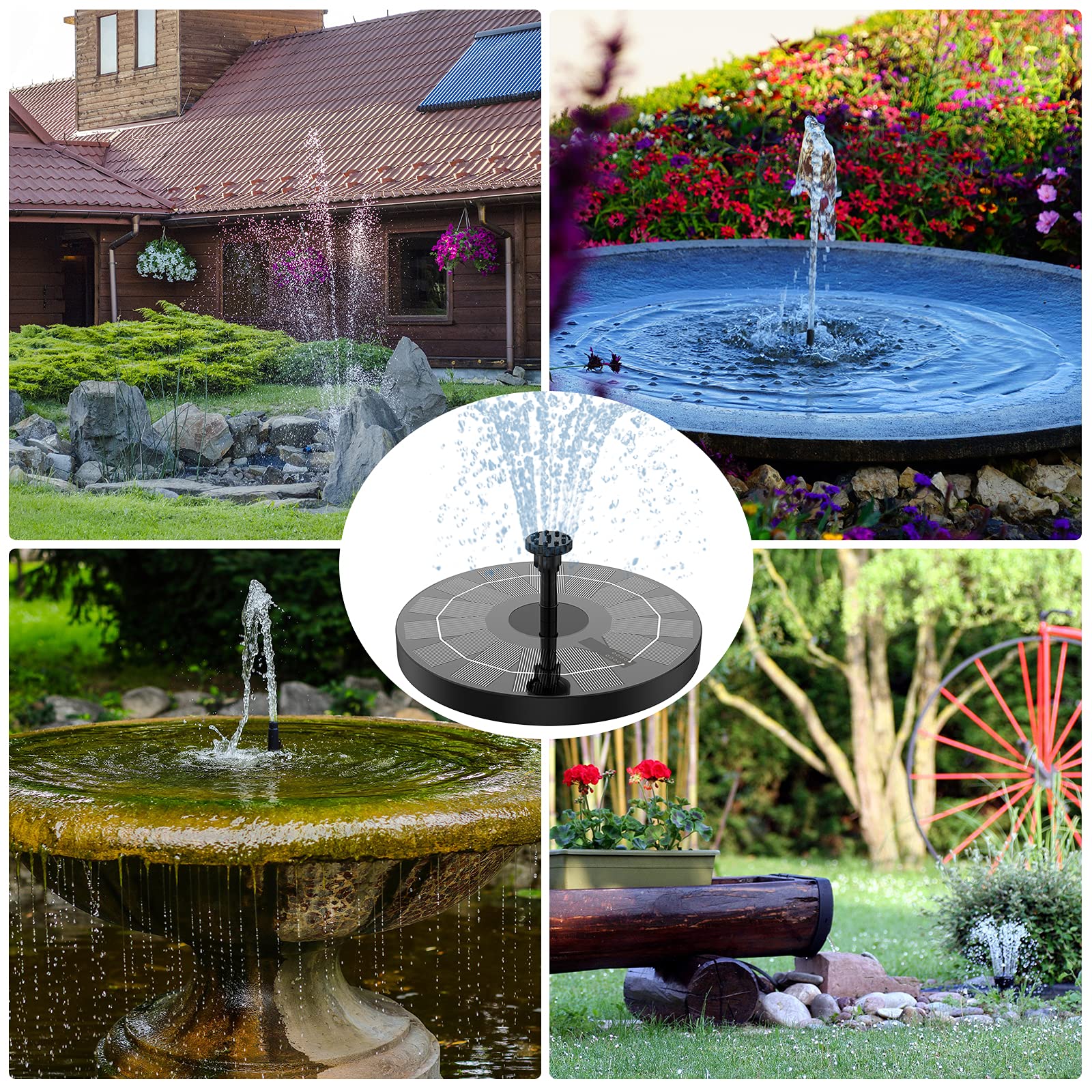 AISITIN 2.5W Solar Powered Bird Bath Fountain Pump with 6 Nozzles - Outdoor Solar Water Pump for Garden, Pond, Pool, Fish Tank & Aquarium | Perfect for Attracting Birds & Enhancing Outdoor Decor