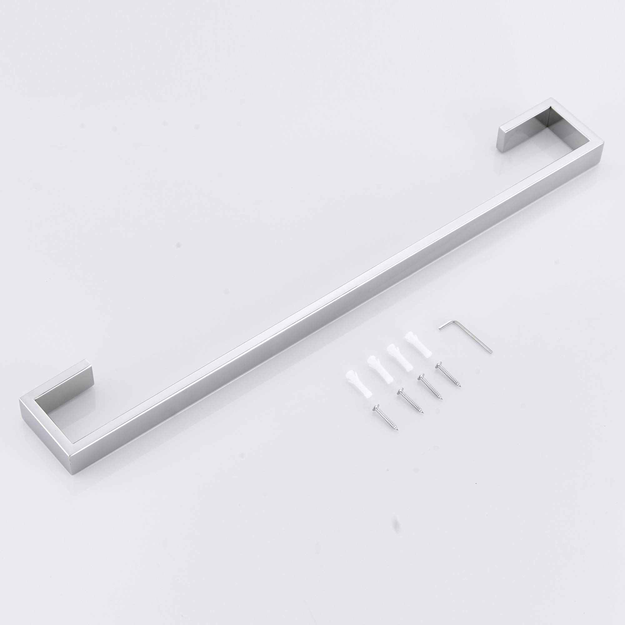 JunSun 24 Inch Polished Chrome Bath Towel Bar - Modern Wall Mounted Towel Rack & Holder for Bathroom - Durable Bathroom Hardware with Single Towel Rail - Perfect for Home, Spa, and Hotel Decor