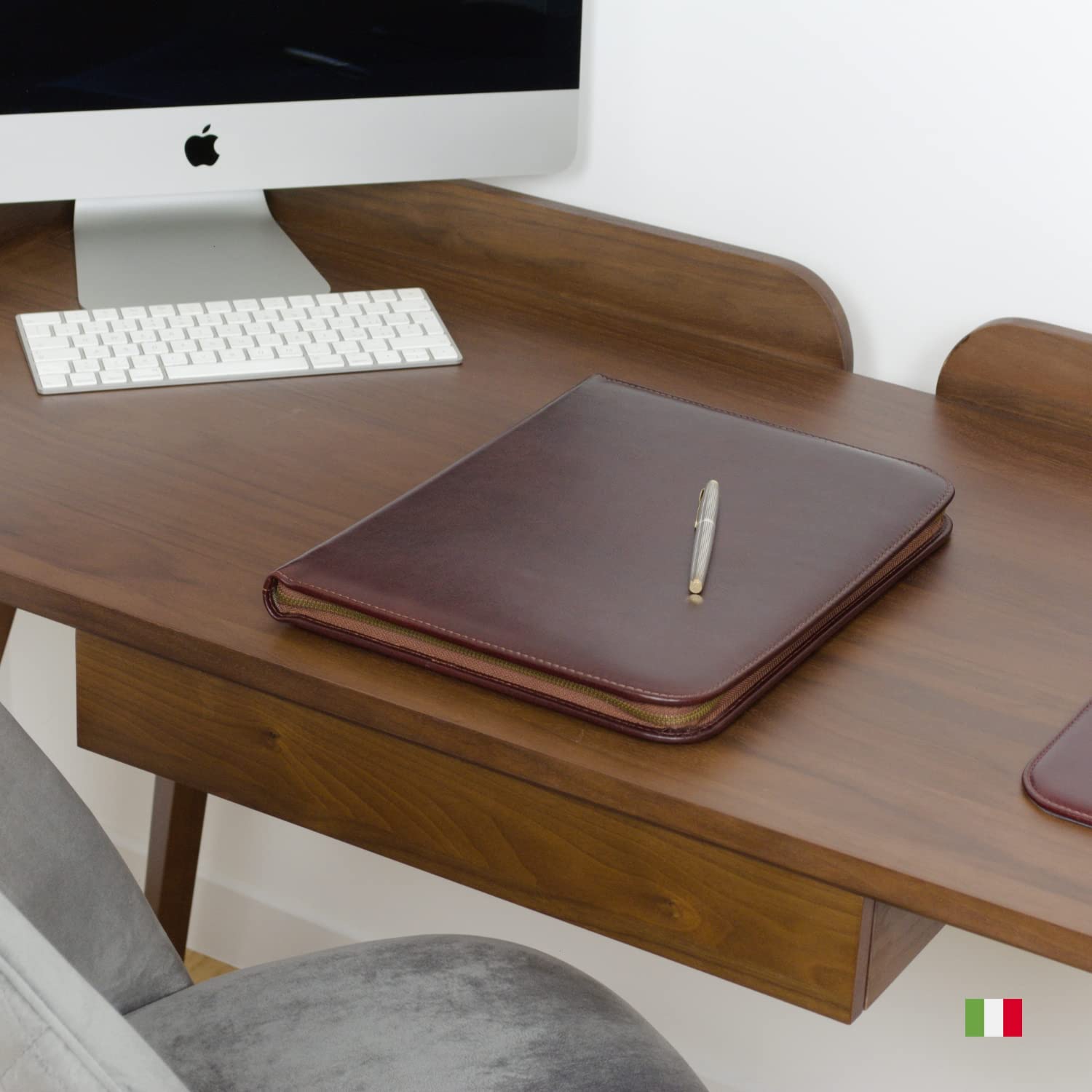 Premium Italian Leather Portfolio Padfolio for Men & Women - Zippered Executive Folio with Document Organizer, Laptop Sleeve & iPad Case - Honey Brown Genuine Leather - Perfect for Business Meetings, Office Work & Travel Accessories