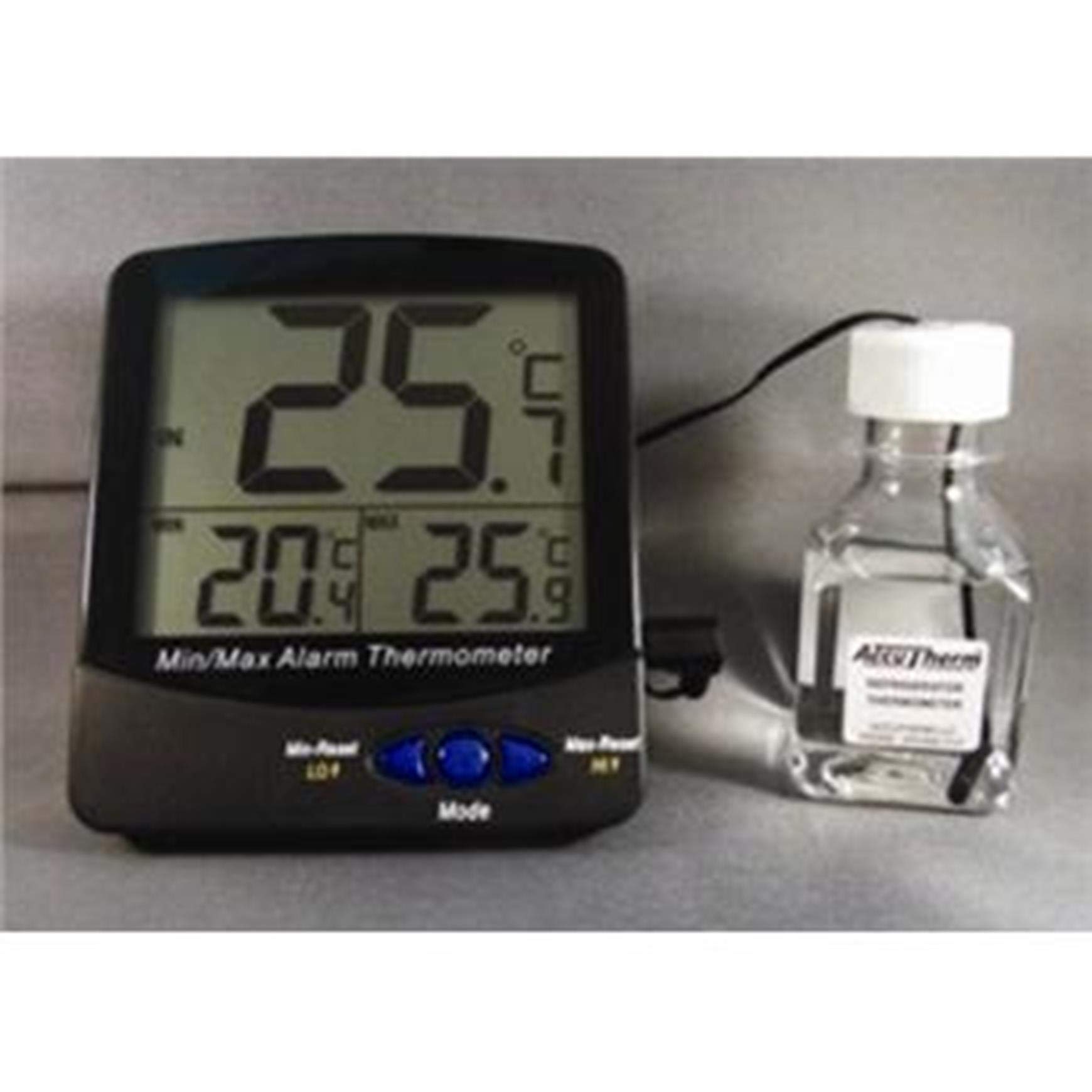 Thermco ACC895BLK Triple Display Large Digit Digital Thermometer for Block Heaters (-50 to 70°C) - NIST Traceable, Audible Alarm, Bottle Media Certified @ +37°C | Ideal for Automotive, Industrial, and Laboratory Temperature Monitoring