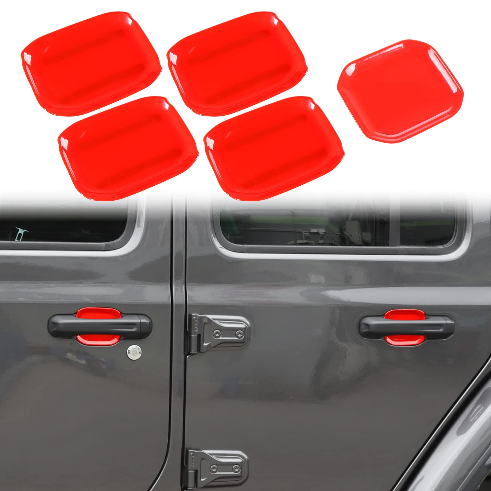 Hoolcar Red Exterior Door Handle Bowl Trims for 2018-2020 Jeep Wrangler JL JLU - 5PCs Set - Upgrade Your Ride with Stylish Protection for Off-Road & Daily Driving
