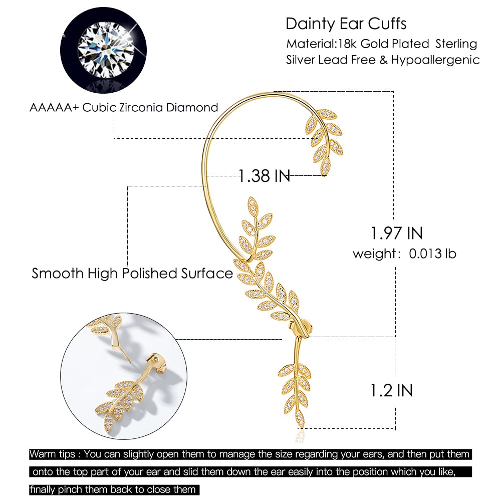 Vercret Gold Cuff Earrings for Women - Adjustable Cartilage Ear Cuff with CZ Stones, No Piercing Wrap Around Ear Clip - Perfect for Parties, Weddings & Everyday Fashion Accessories