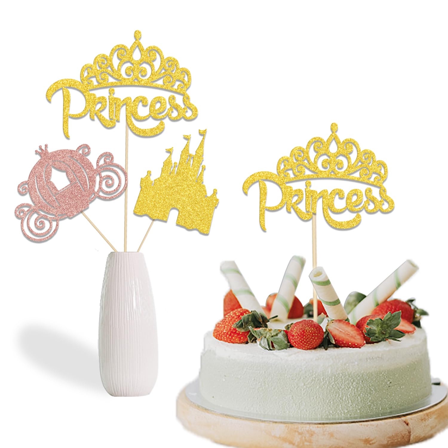 12 PCS Little Princess Crown Centerpiece Sticks - Gold Glitter Table Decorations for Princess Baby Shower, Birthday Party & Castle Theme Celebrations - Perfect for Table Centerpieces, Cake Toppers and Party Favors