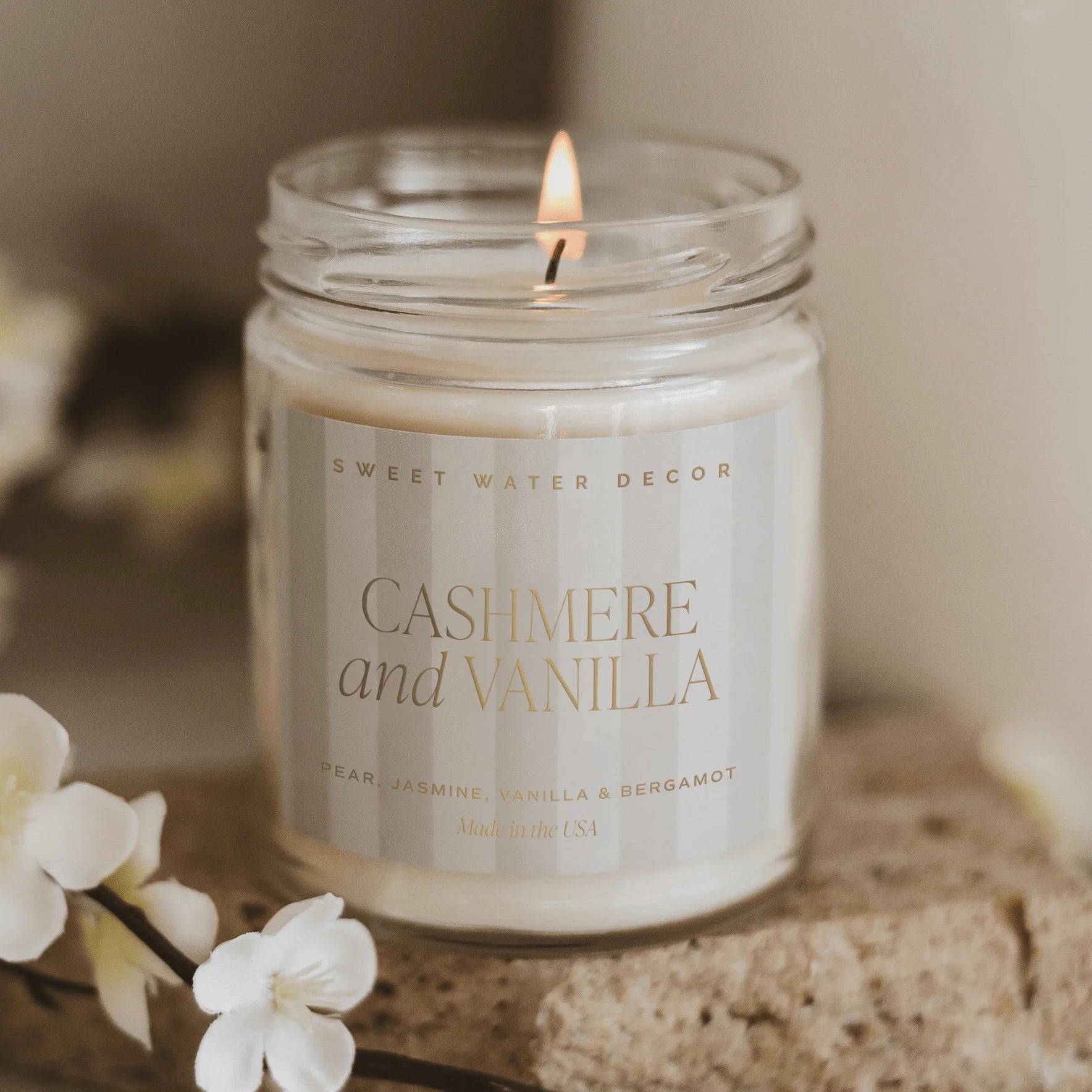 Luxury Cashmere & Vanilla Scented Soy Candle - 9oz Natural Soy Wax Candle for Home, Spa, Yoga & Romantic Ambiance