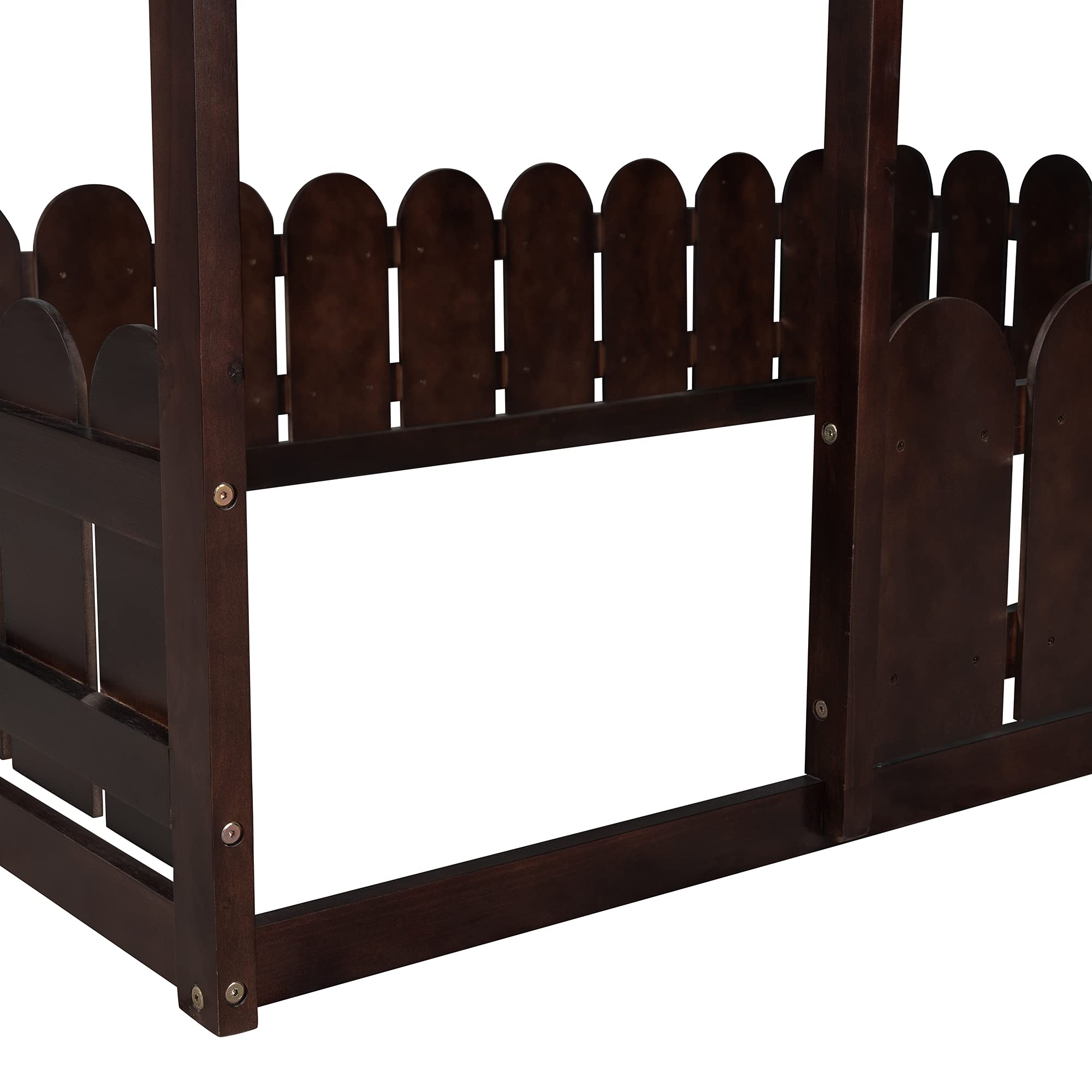 **Danxee Full Size Wooden House Bed Frame with Roof & Safety Fence Railings - Espresso Finish - Perfect for Kids' Bedroom, Playroom, or Cozy Nursery Decor**