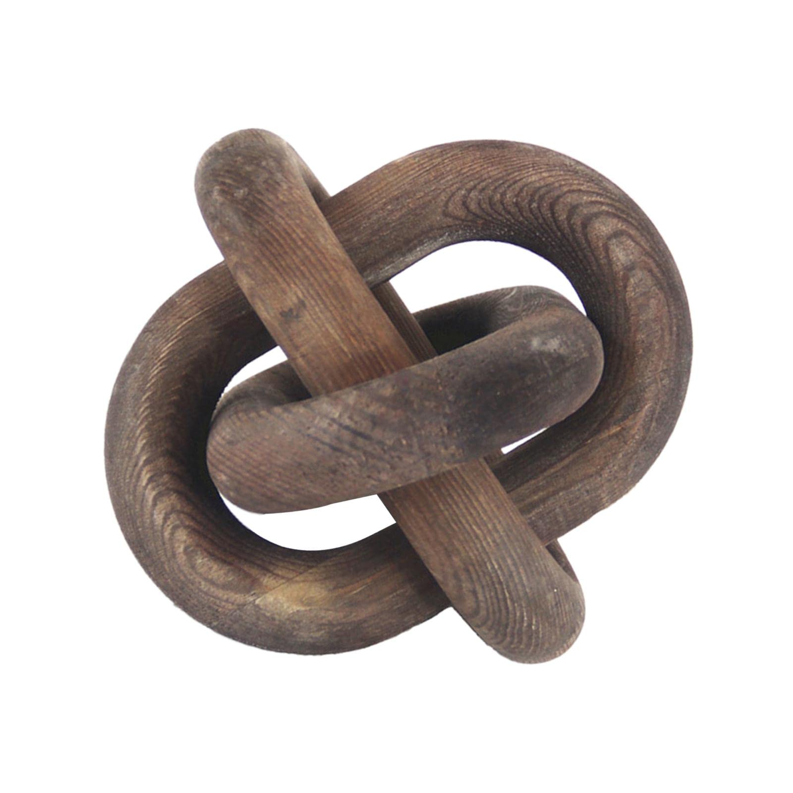 Handmade 3-Link Wooden Knot Chain Ornament - Unique Brown Decorative Display for Cabinet, Desk & Living Room - Durable Home Decor Accessory for Rustic & Modern Interiors