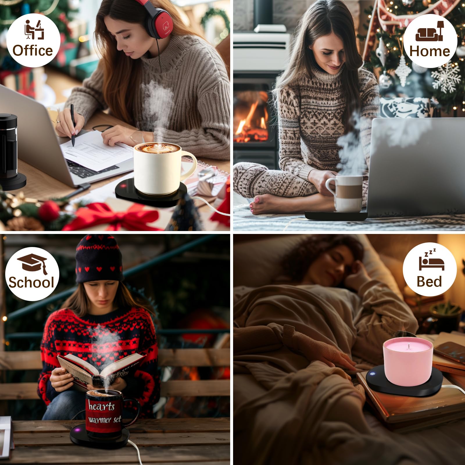 3-Temperature Adjustable Coffee Warmer for Desk - USB-Powered Mug Warmer for Office, Home & Travel - Perfect for Keeping Coffee, Tea & Beverages Hot All Day