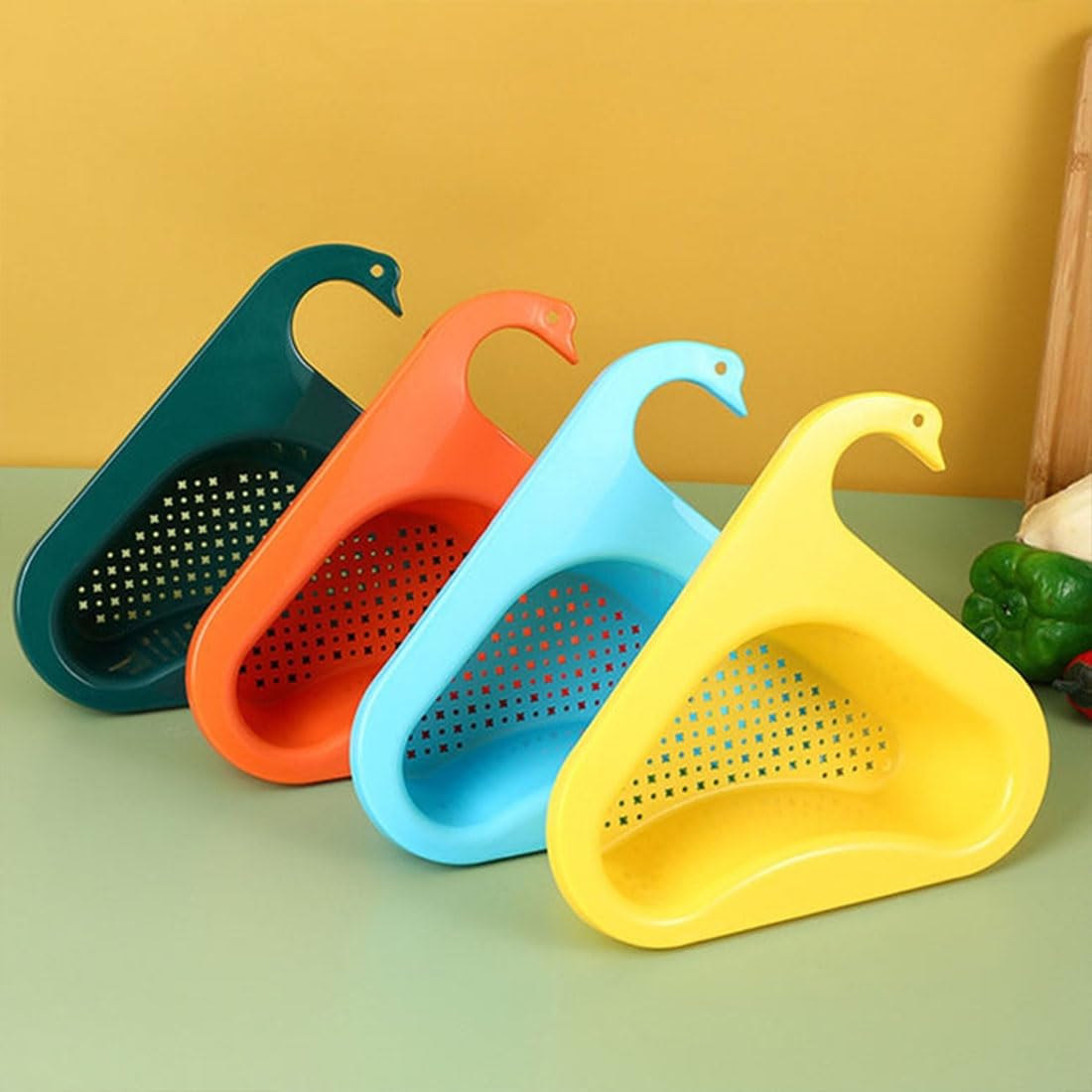 Strainer Pro - 4Pcs Multifunctional Kitchen Sink Drain Basket Strainer for Vegetables, Pasta & Fruits | Faucet Hanging Filter Basket & Swan Drain Rack | Perfect for Washing Produce, Draining Pasta & Keeping Sink Clean