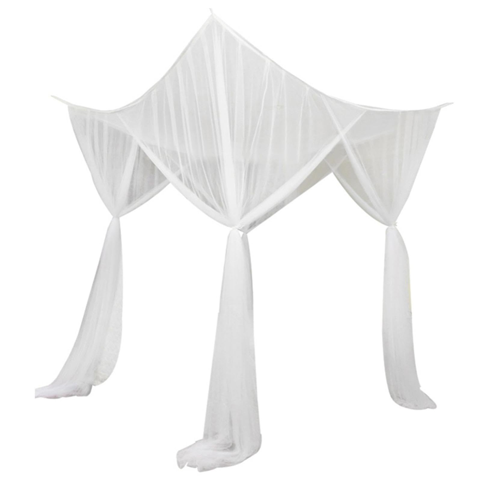 Stylish White 4 Corner Post Canopy Bed Curtain with Drapes & Netting - Elegant Bed Valance for Women's Bedroom Decor | Perfect for Romantic, Boho & Princess Style Bedrooms