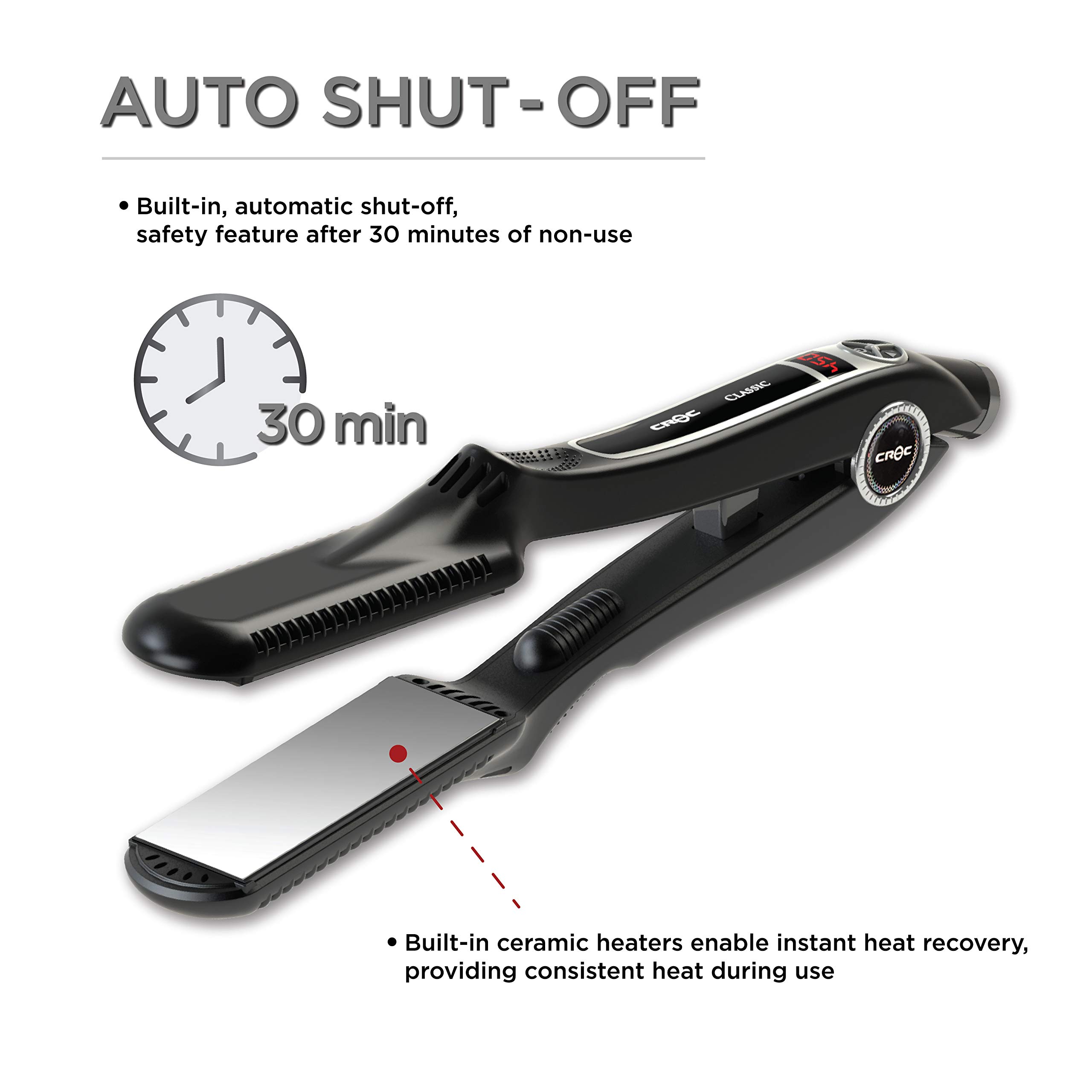 Croc Classic Silver Titanium Flat Iron Hair Straightener - 1.5 Inch Professional Hair Straightener for Smooth & Shiny Hair - Perfect for Home Use, Salon Styling & Travel
